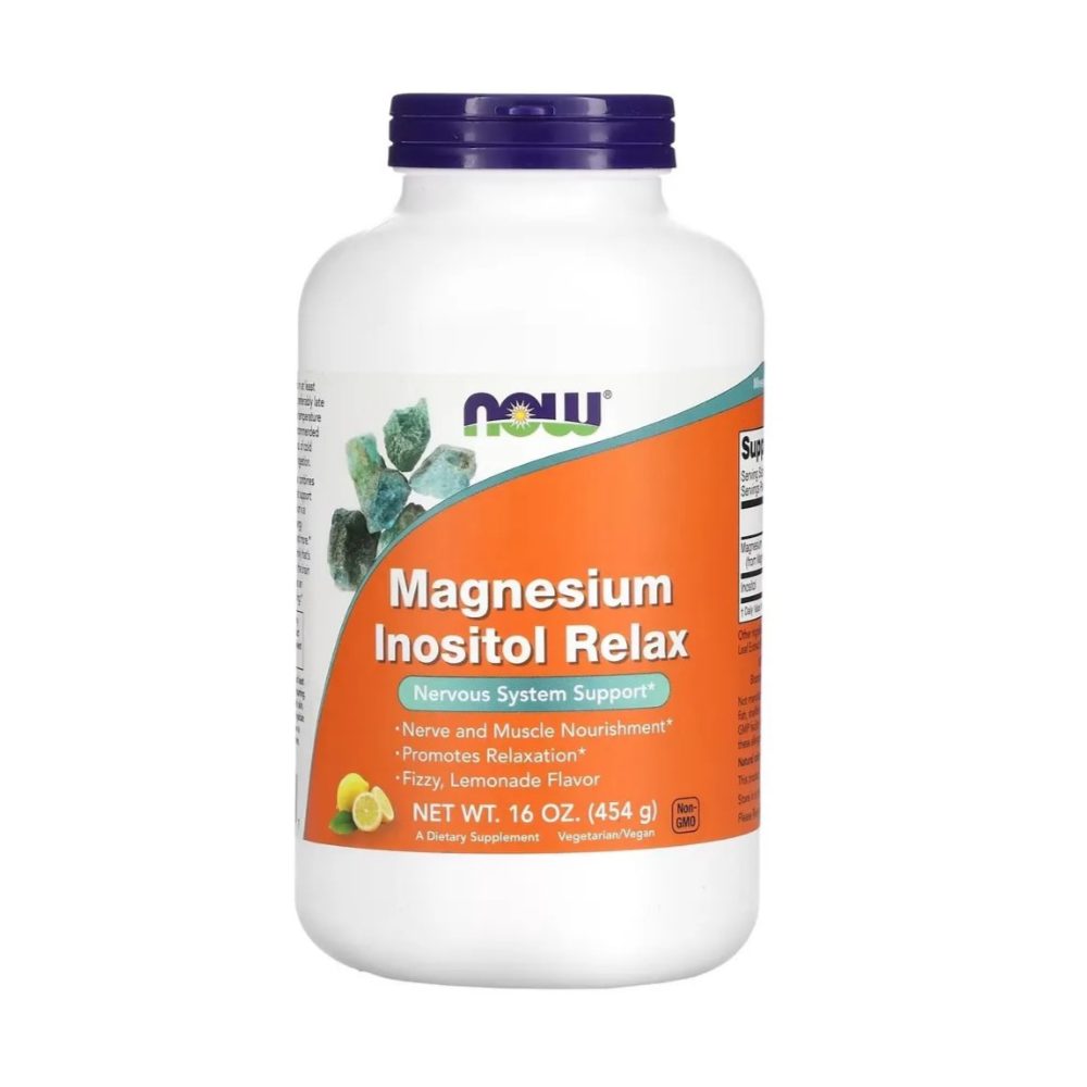 NOW Magnesium Inositol Relax, Магний Инозитол Расслабляющий, порошок для лимонада - 454 г