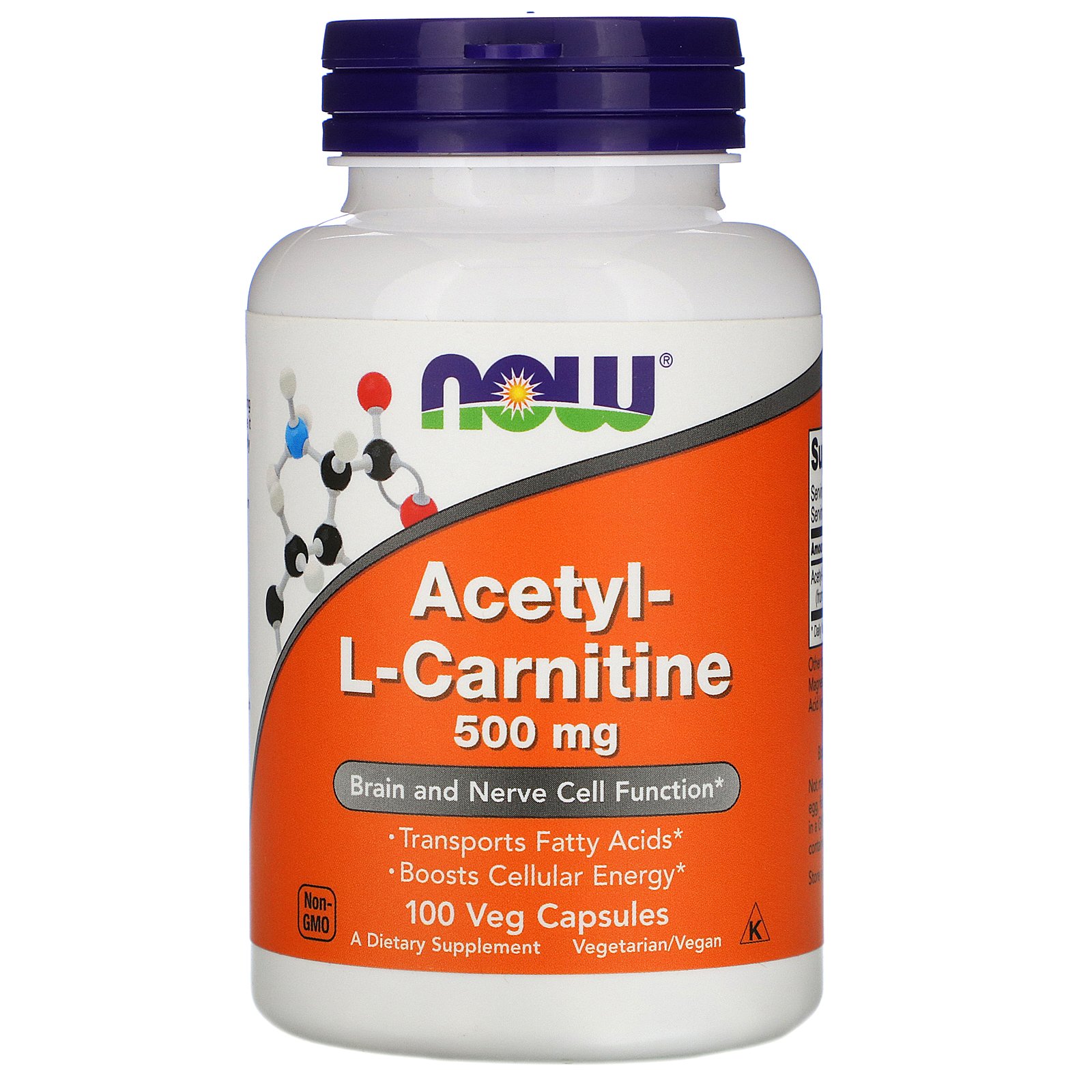 NOW Acetyl-L-Carnitine, Ацетил-L-Карнитин 500 мг - 100 вегетарианских капсул