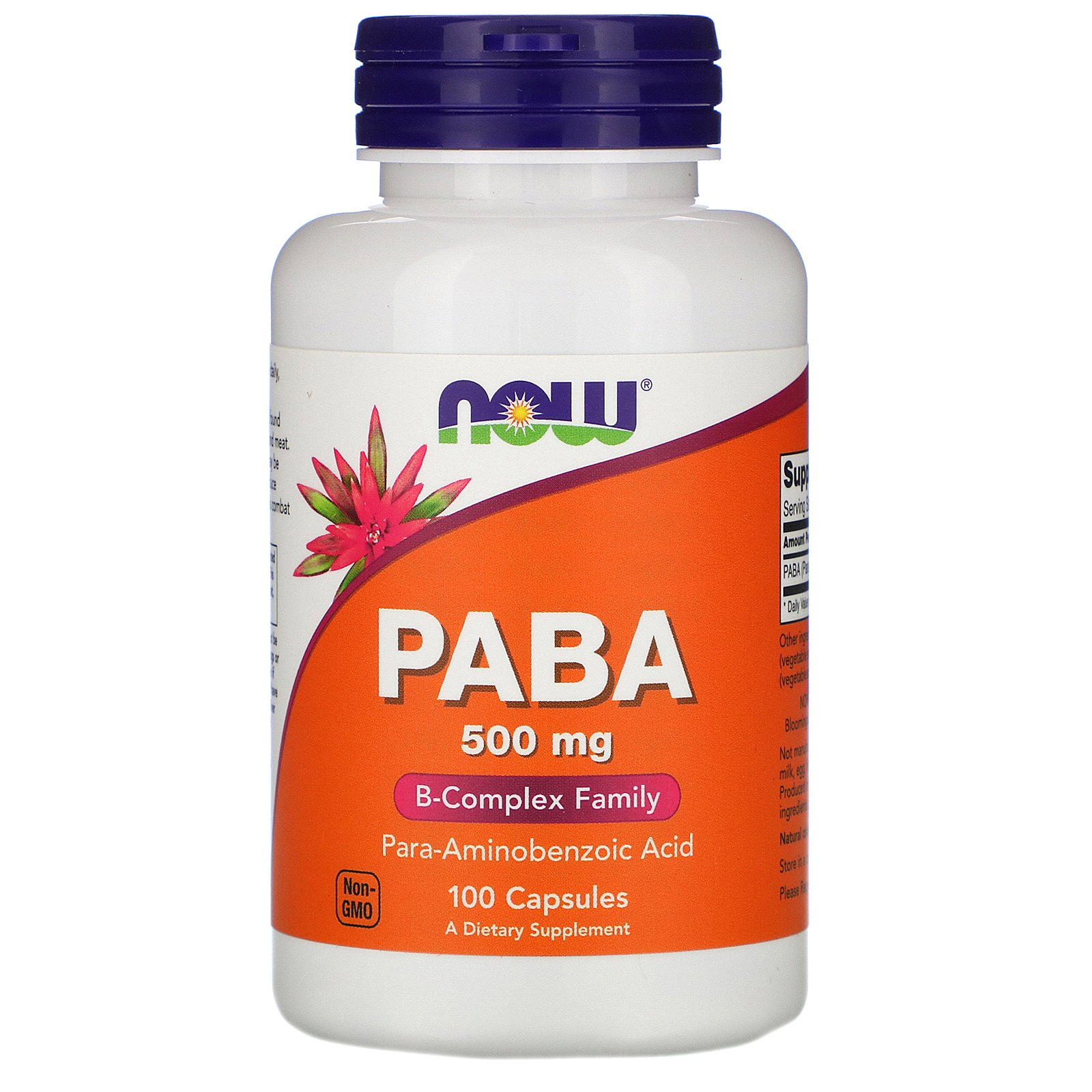NOW PABA, Пара-Аминобензойная Кислота, ПАБК 500 мг - 100 капсул