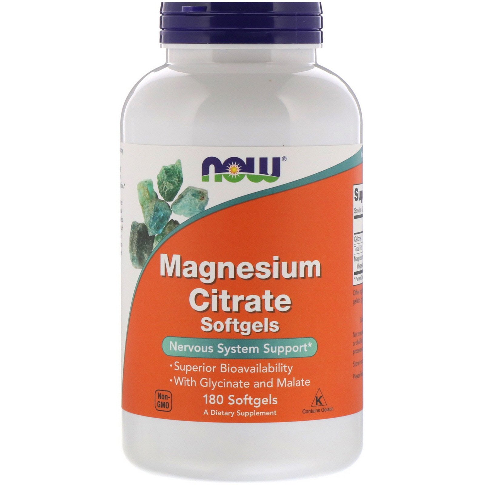NOW Magnesium Citrate, Магний Цитрат - 180 желатиновых капсул
