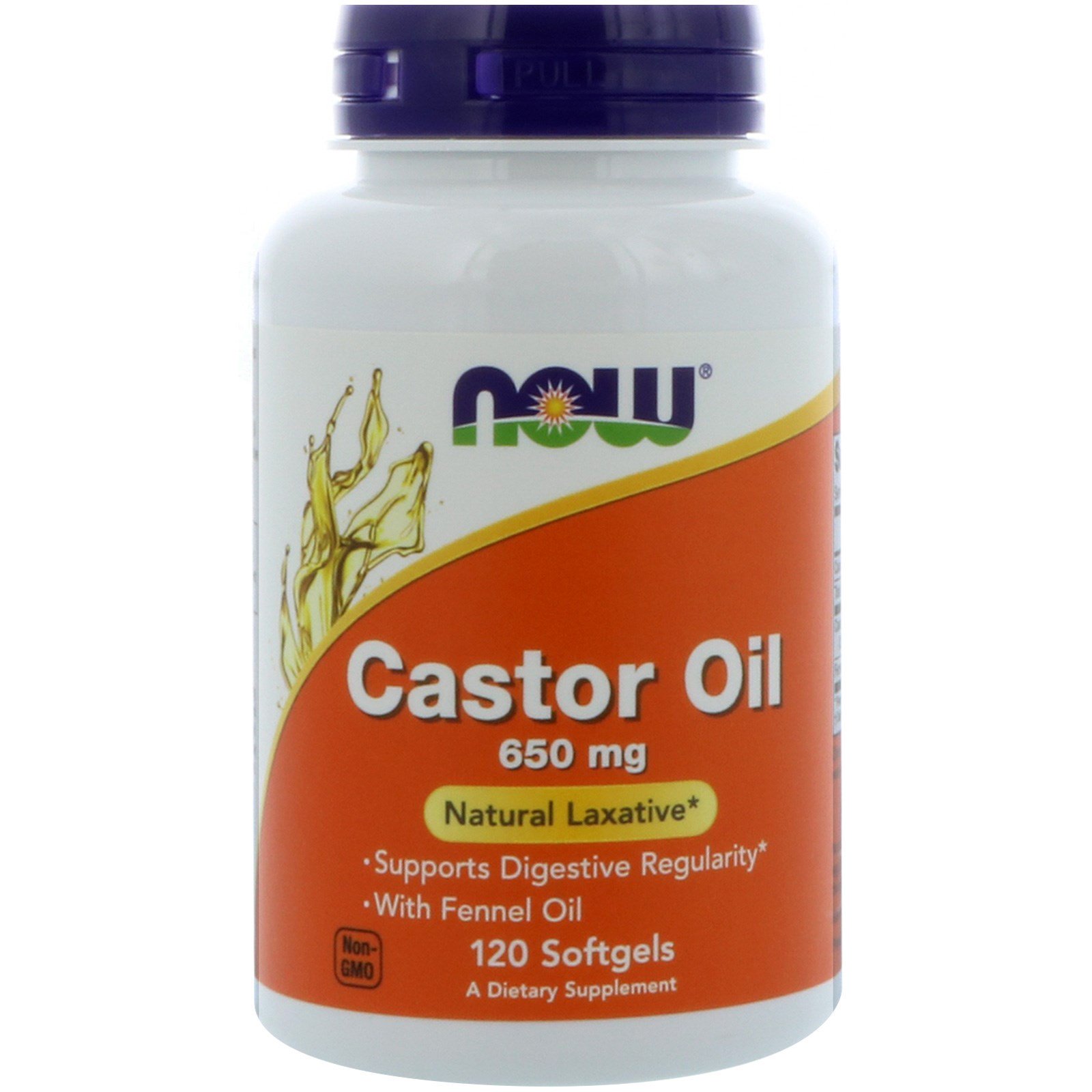 NOW Castor Oil, Касторовое Масло Холодного Отжима 650 мг - 120 желатиновых капсул
