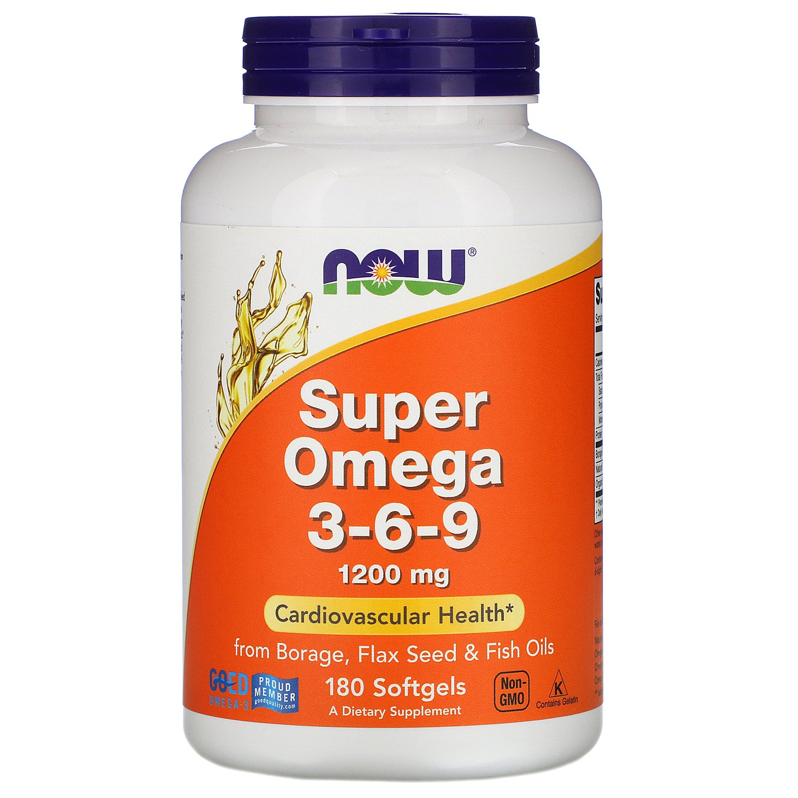 NOW Omega 3-6-9, Супер Омега 3-6-9 1200 мг - 180 капсул 