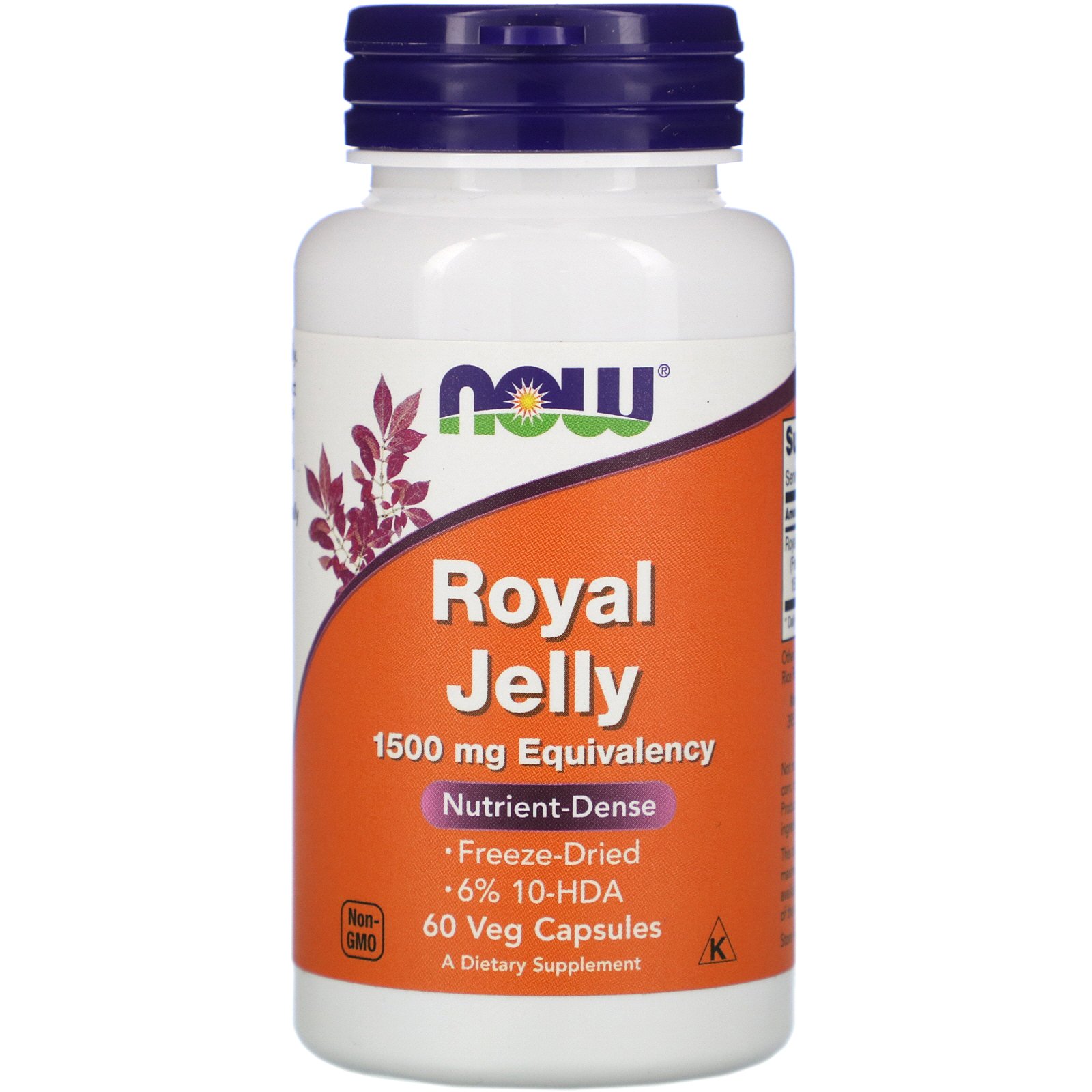 NOW Royal Jelly, Маточное Молочко 1500 мг - 60 вегетарианских капсул