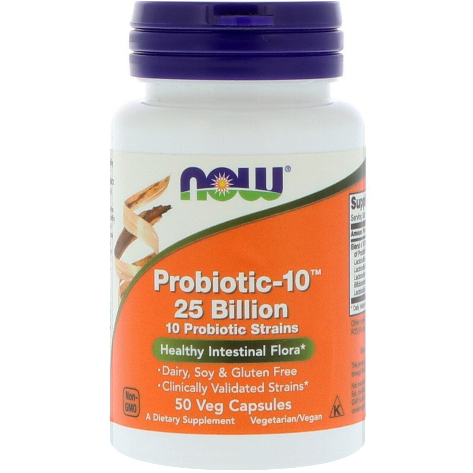 NOW Probiotic-10, Пробиотик 25 Миллиардов - 50 вегетарианских капсул