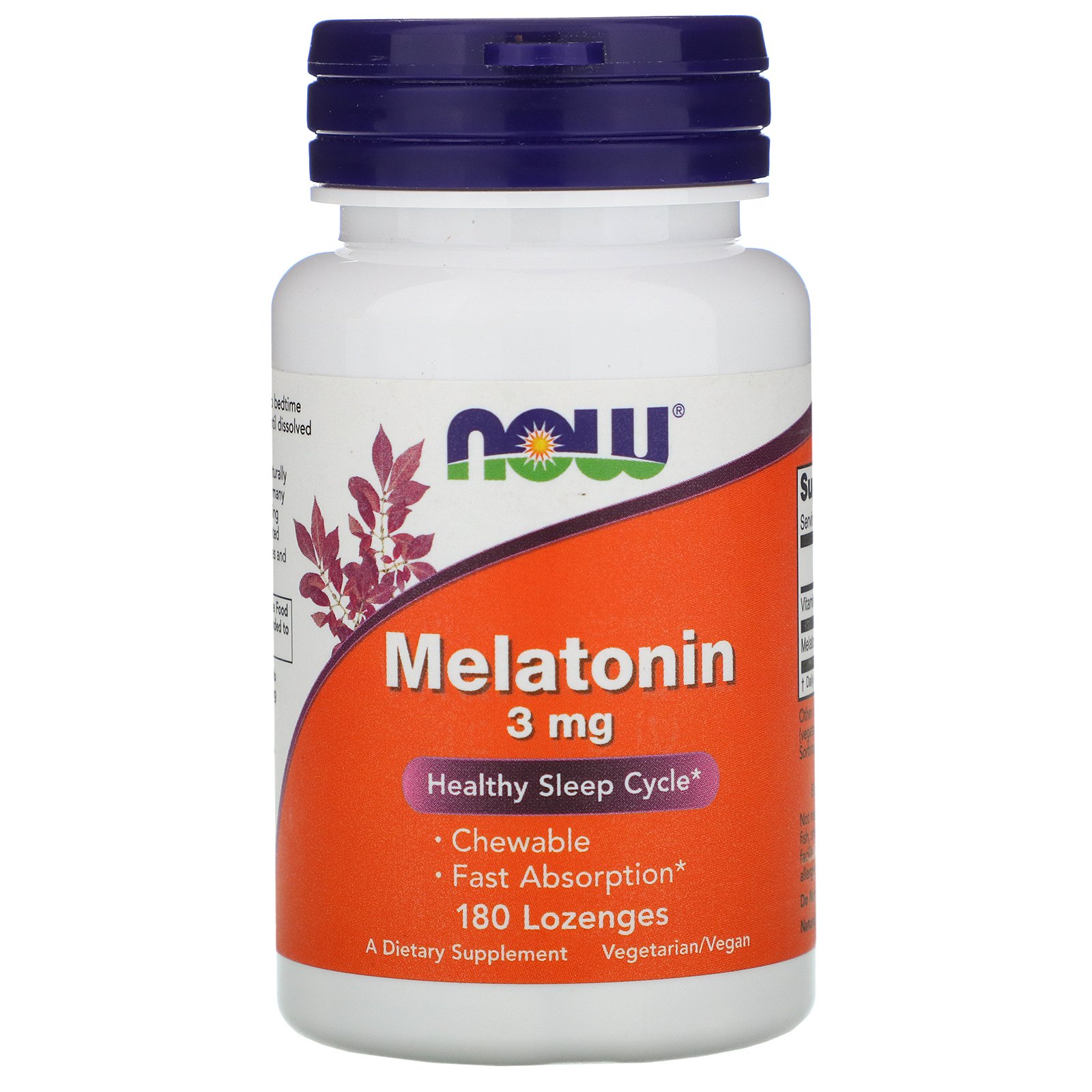 NOW Melatonin + B6, Мелатонин 3 мг + Витамин Б6 - 180 пастилок