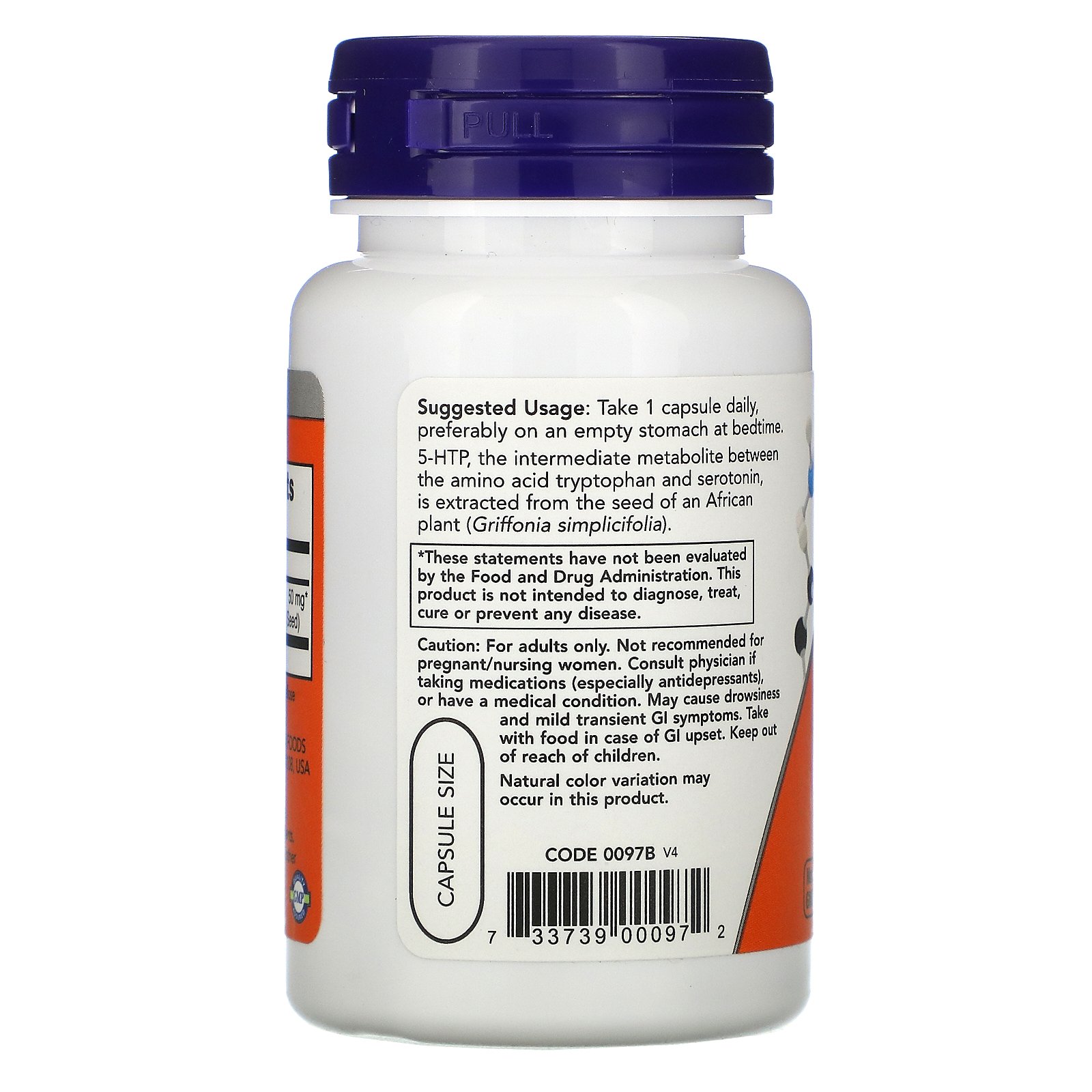 NOW 5-HTP, 5-ГидроксиТриптофан 50 мг - 30 вегетарианских капсул