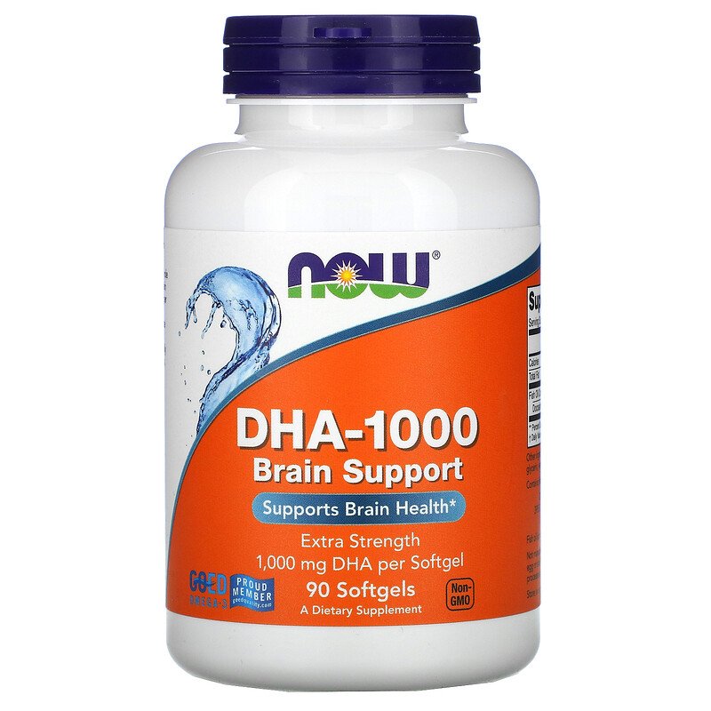 NOW Omega-3 DHA-1000, Омега-3 ДГК, Докозагексаеновая Кислота для Поддержки Мозга 1000 мг - 90 капсул