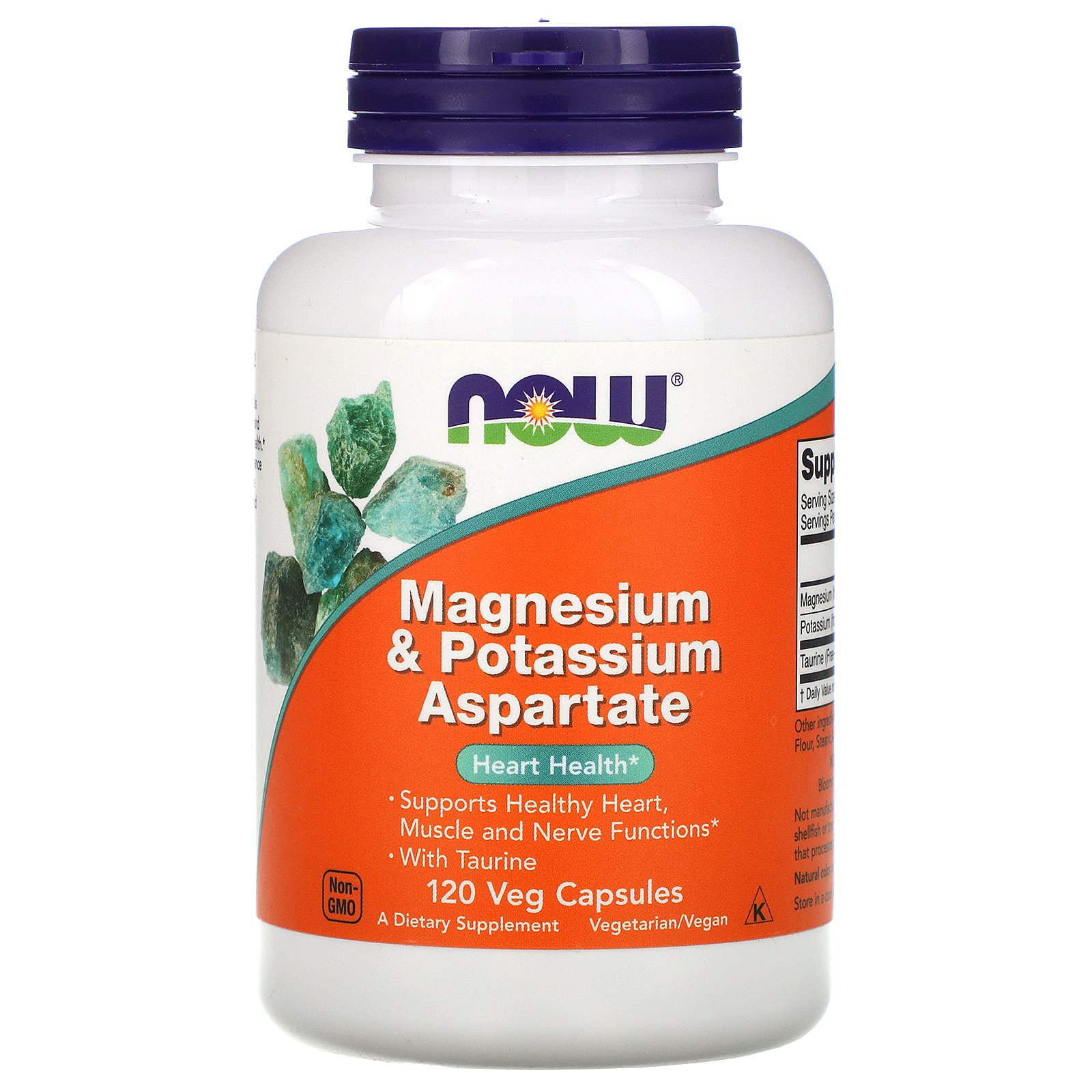 NOW Magnesium & Potassium Aspartate, Магний и Калий Аспартат + Таурин - 120 капсул