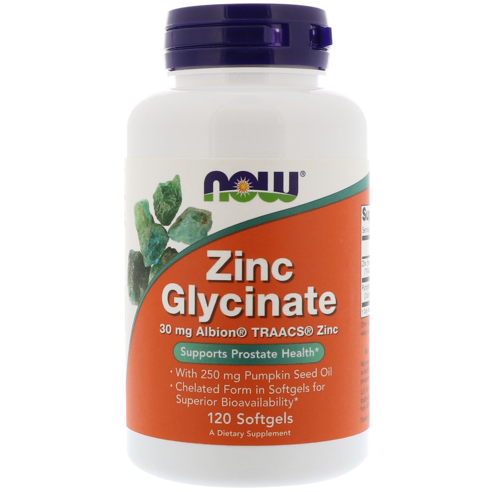 NOW Zinc Glycinate, Цинк Глицинат - 120 гелевых капсул