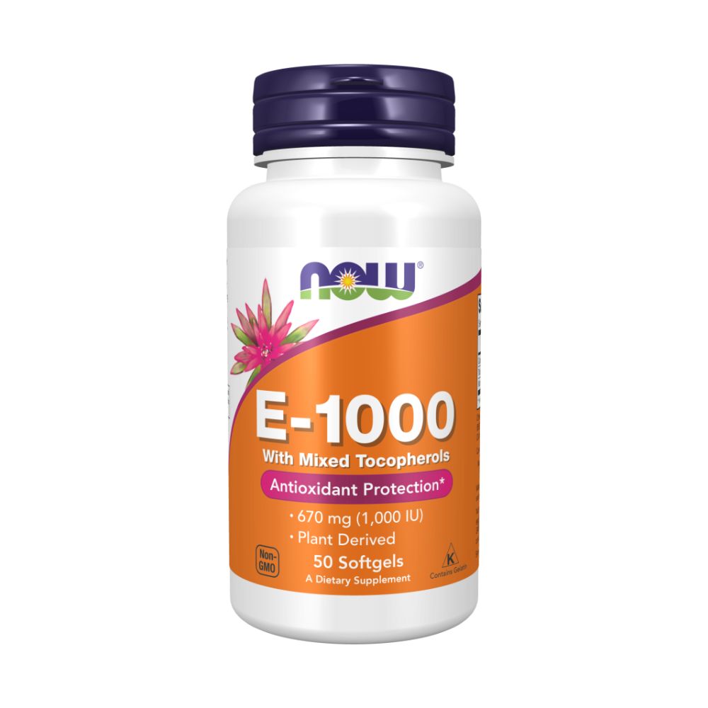 NOW E-1000 Natural, Витамин Е-1000 (Смесь Токофоролов) - 50 желатиновых капсул