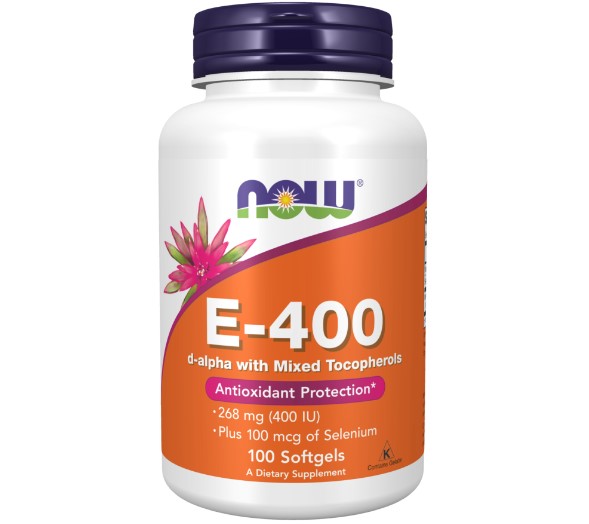 NOW E-400 Natural, Витамин Е-400 Натуральный + Селен 100 мкг - 100 капсул