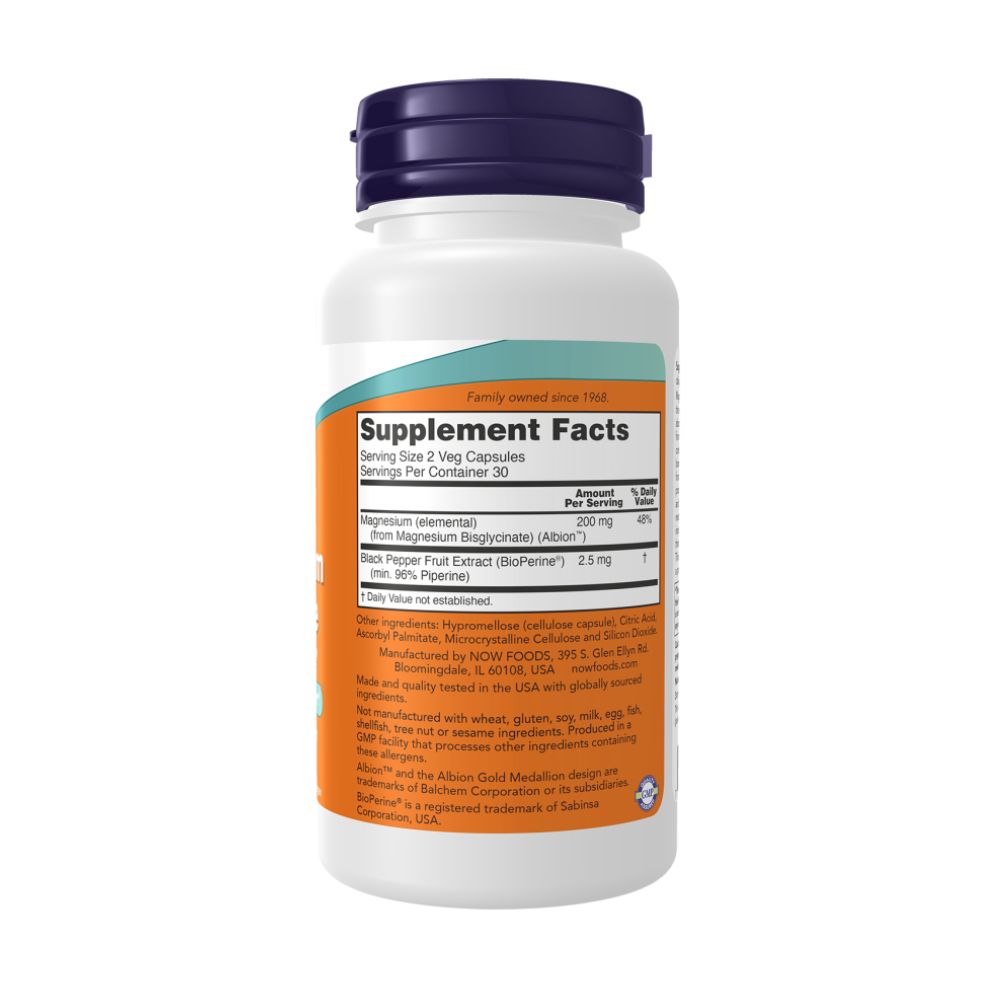 NOW Магний Глицинат с Биоперином, Magnesium Glycinate With Bioperine - 60 Капсул