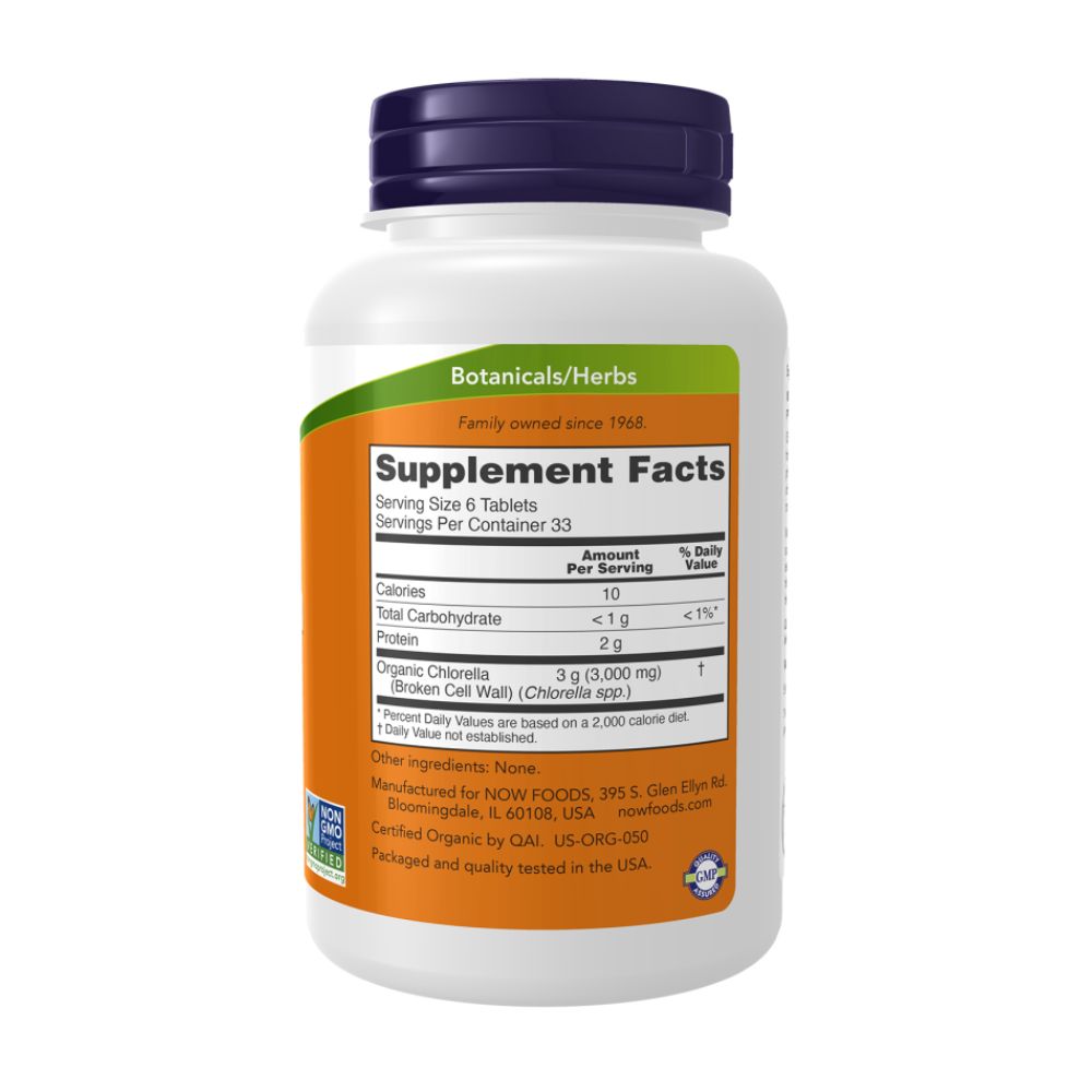 NOW Хлорелла Органическая 500 мг, Chlorella Organic - 200 таблеток