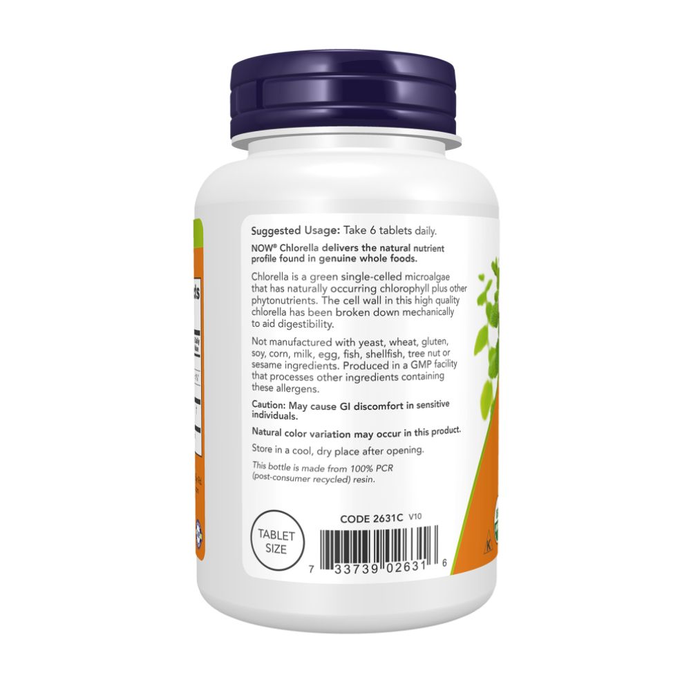 NOW Хлорелла Органическая 500 мг, Chlorella Organic - 200 таблеток