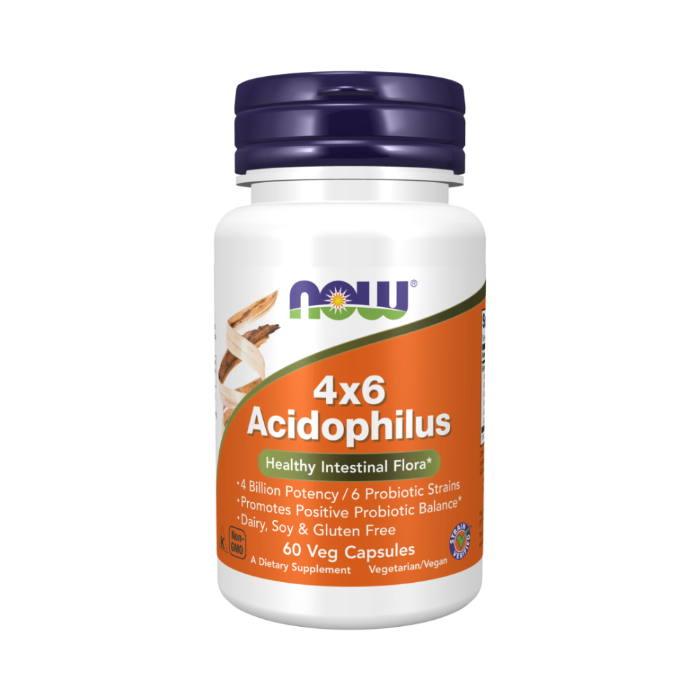 NOW Acidophilus 4х6, Ацидофилус, Пробиотик, Бифидо и Лактобактерии - 60 вегетарианских капсул