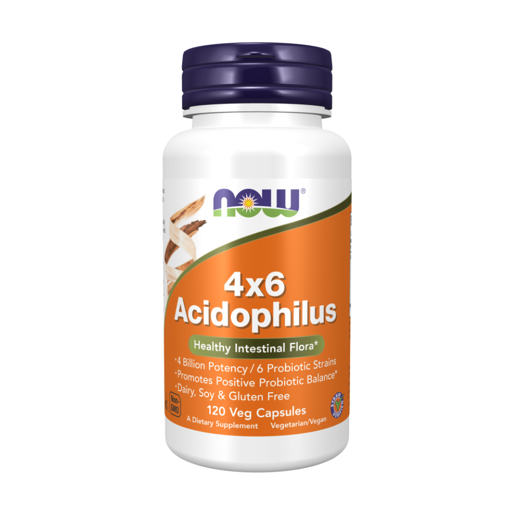 NOW Acidophilus 4х6, Ацидофилус, Пробиотик, Бифидо и Лактобактерии - 120 вегетарианских капсул