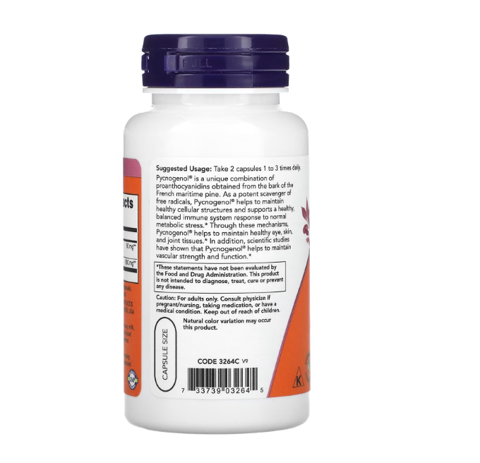 NOW Pycnogenol, Пикногенол 30 мг - 60 капсул