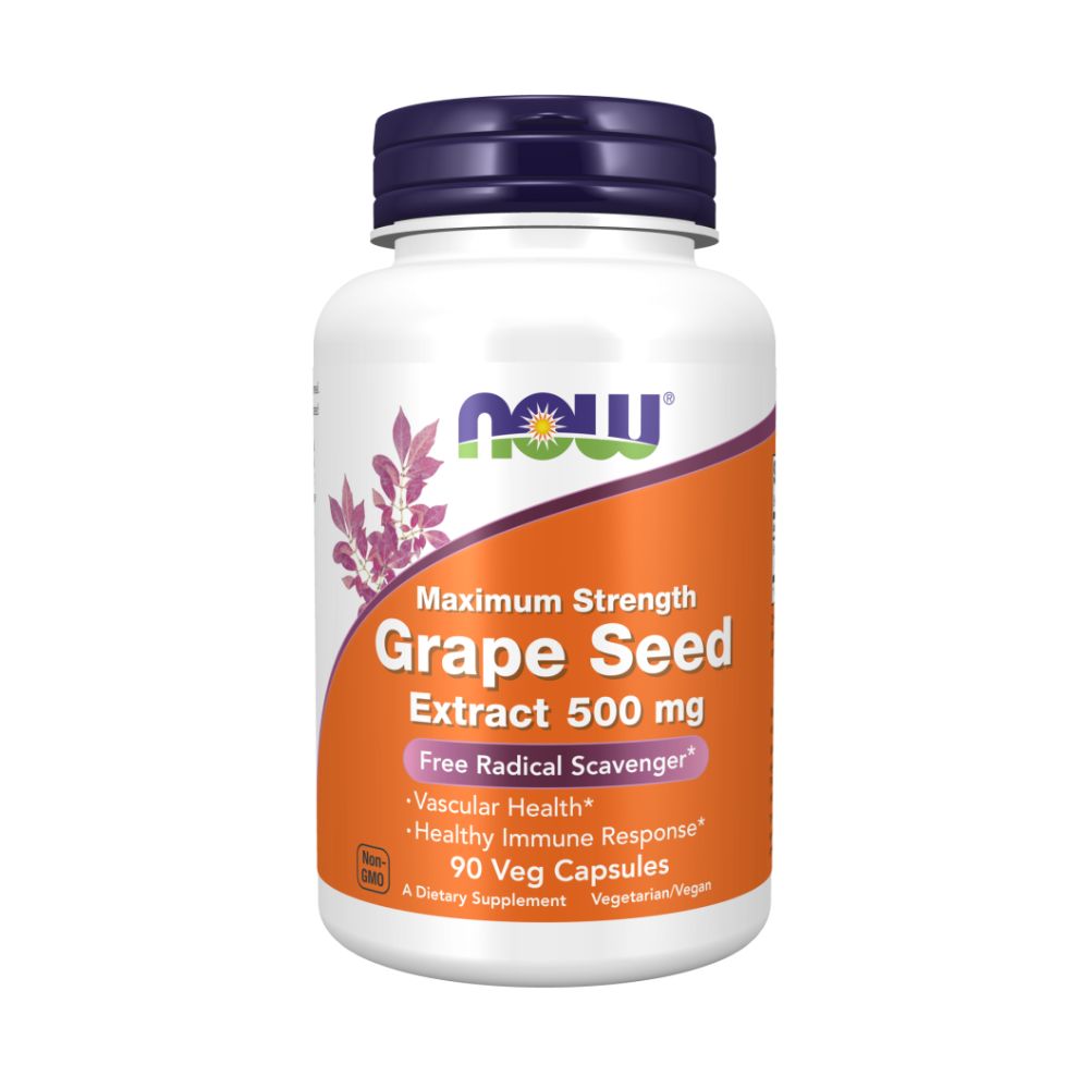 NOW Grape Seed, Экстракт Виноградных Косточек 500 мг - 90 капсул