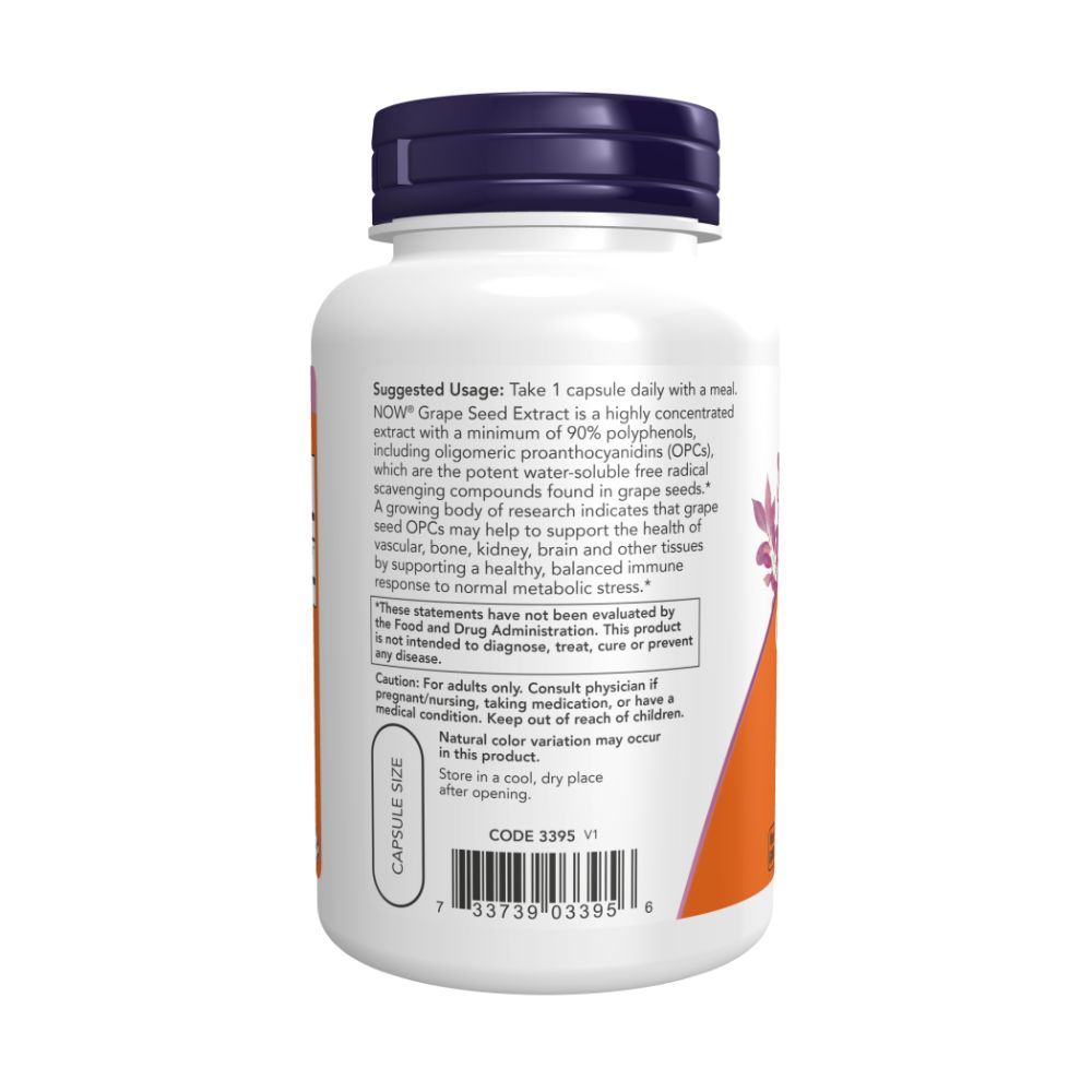 NOW Grape Seed, Экстракт Виноградных Косточек 500 мг - 90 капсул