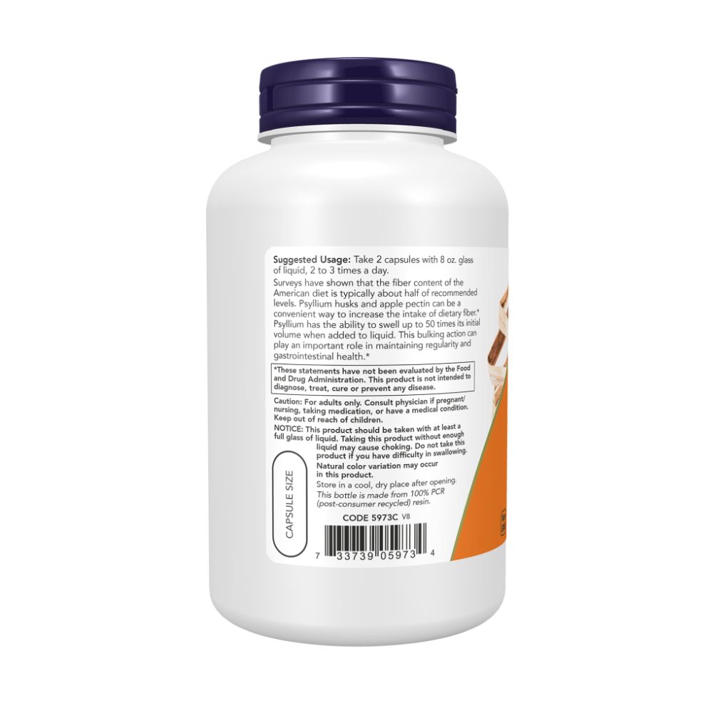 Psyllium Husk Caps, Подорожник 700 мг + Яблочный Пектин - 180 капсул