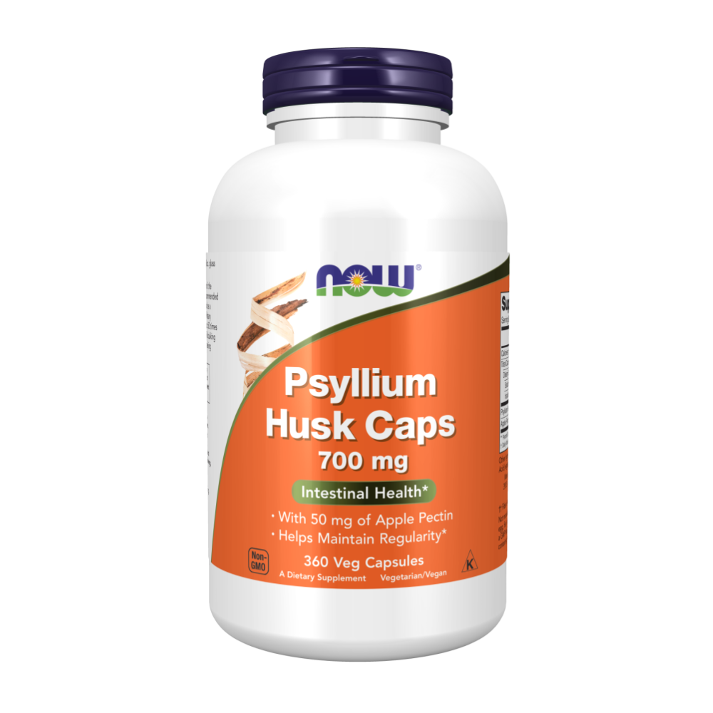 NOW Psyllium Husk Caps, Подорожник 700 мг + Яблочный Пектин - 360 капсул