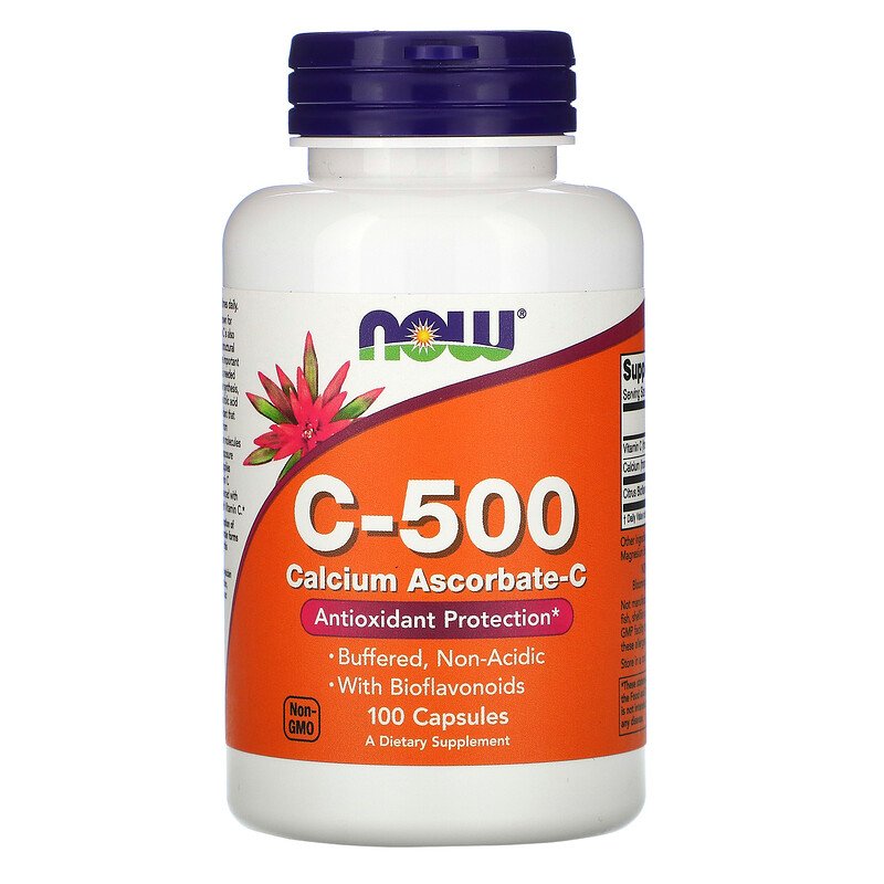 NOW C-500 Calcium Ascorbate-C, Витамин С-500 мг, Биофлавоноиды Комплекс - 100 капсул