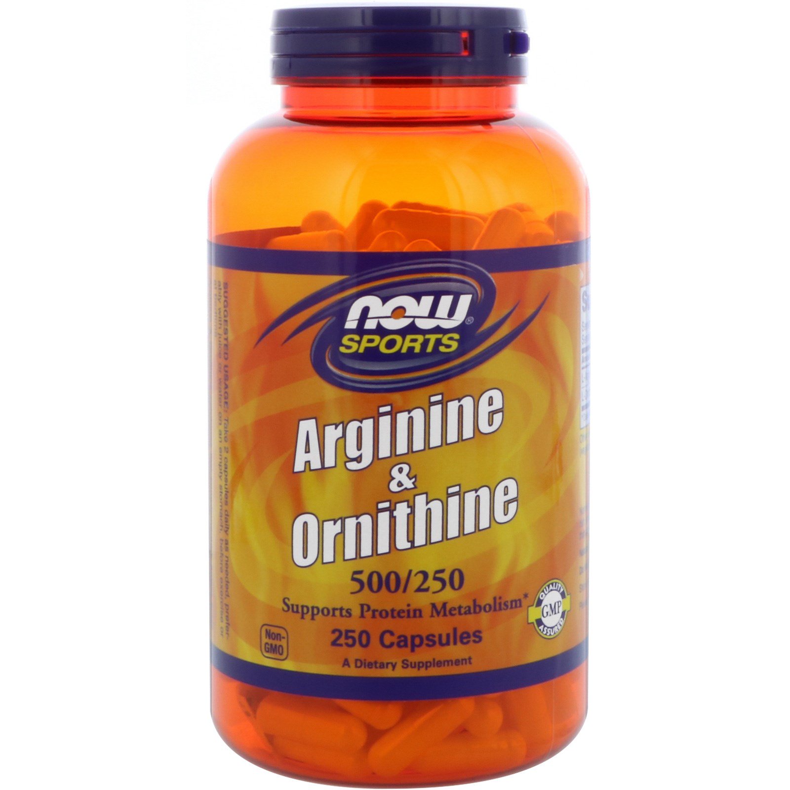 NOW Arginine + Ornithine, L-Аргинин 500 мг + L-Орнитин 250 мг - 250 капсул