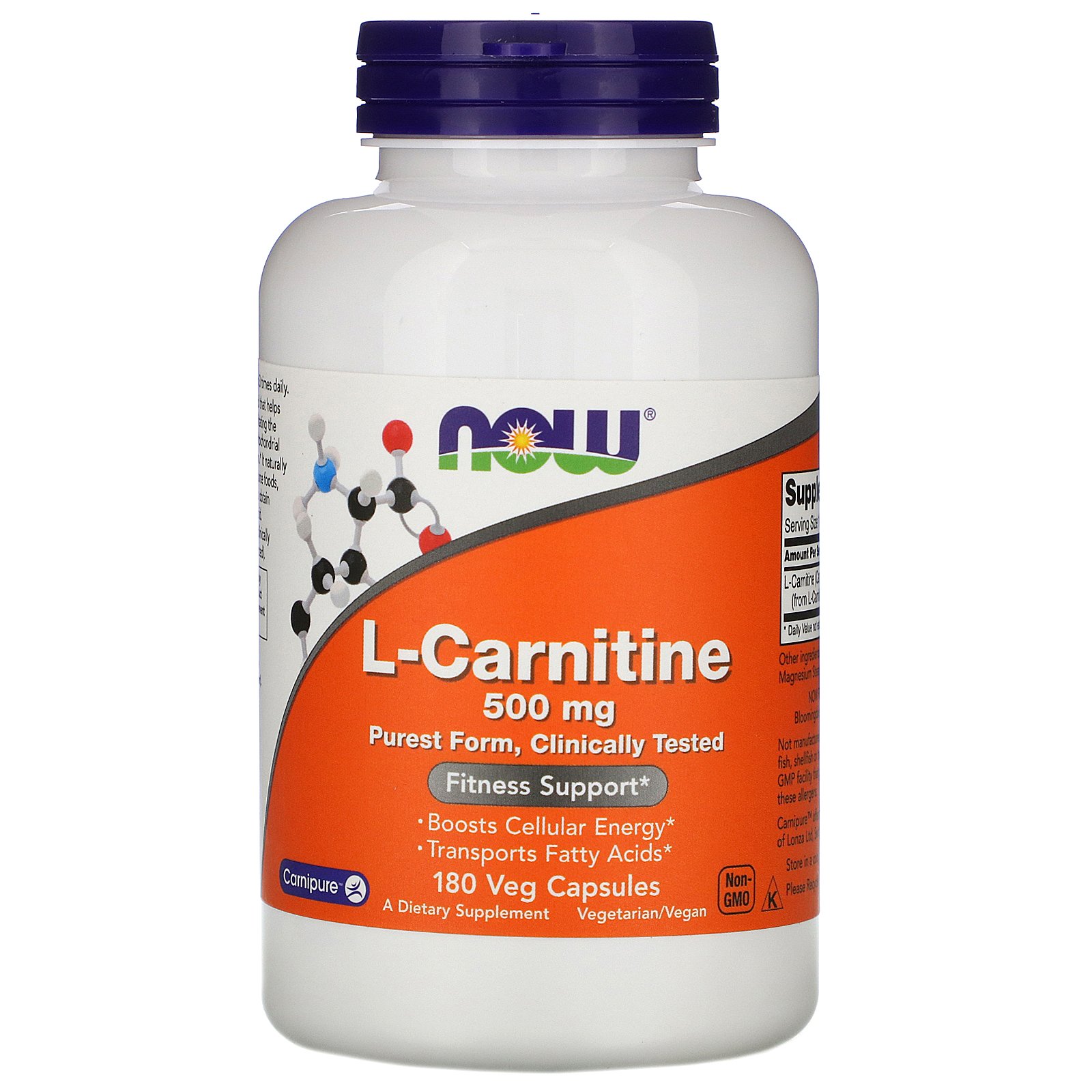 NOW L-Carnitine, L-Карнитин 500 мг - 180 капсул