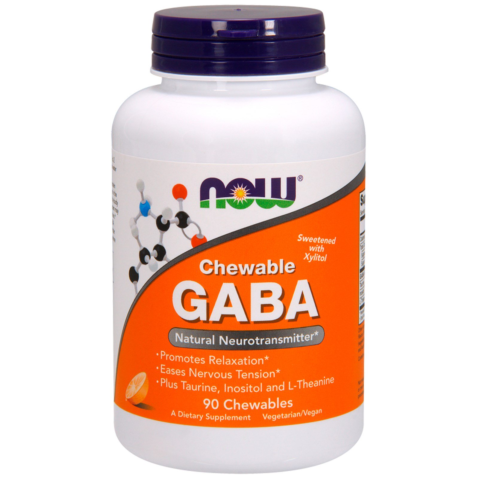 NOW GABA, ГАБА Гамма-Аминомасляная Кислота (ГАМК) - 90 таблеток, апельсиновый вкус
