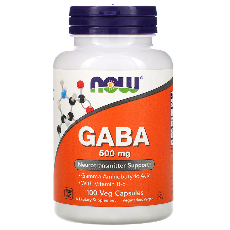 NOW GABA, ГАБА Гамма-Аминомасляная Кислота (ГАМК) 500 мг - 100 капсул