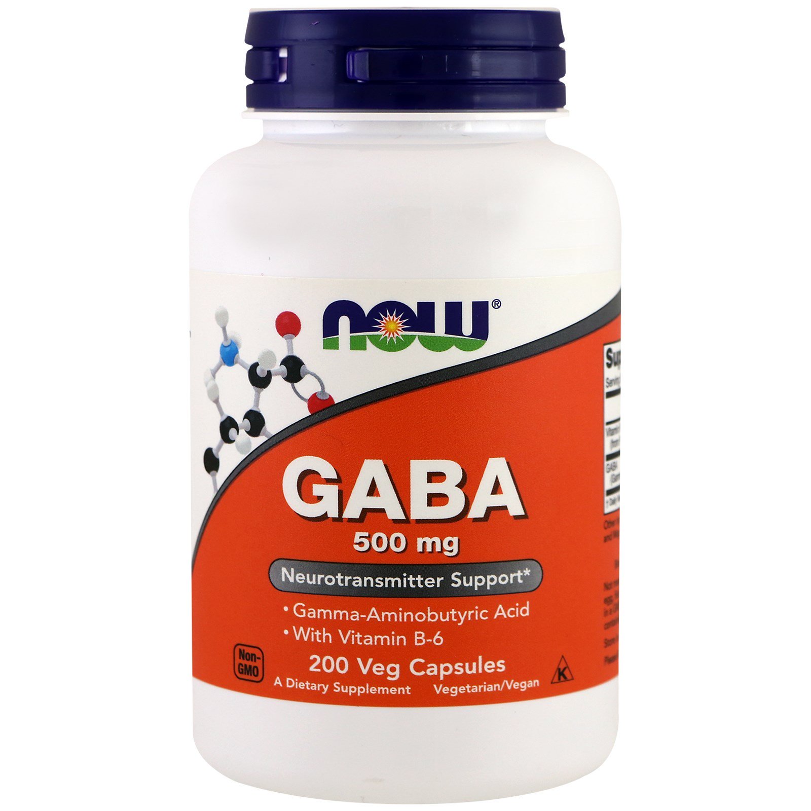 NOW GABA, ГАБА Гамма-Аминомасляная Кислота (ГАМК) 500 мг - 200 капсул