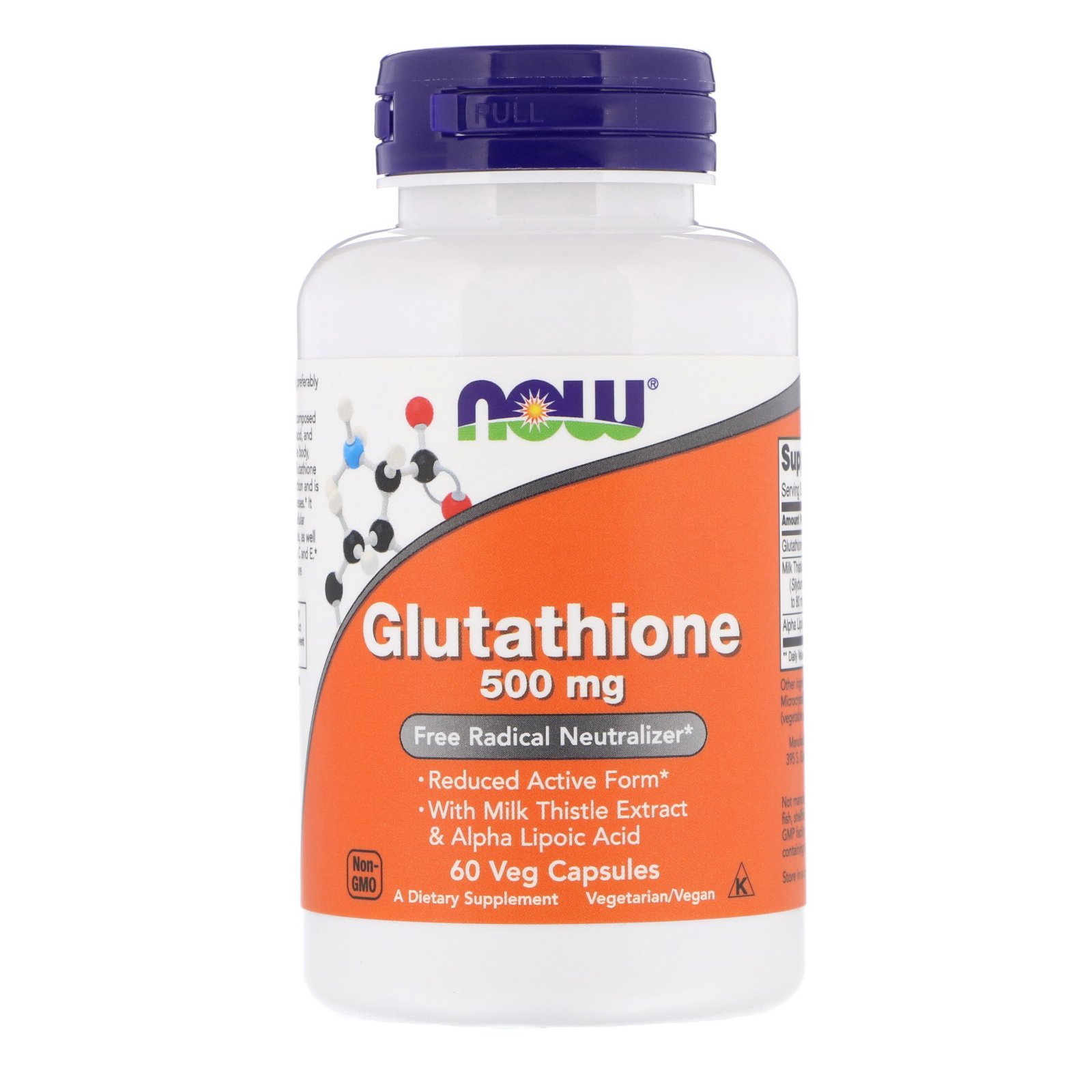 NOW Glutathione, Глутатион 500 мг - 60 капсул