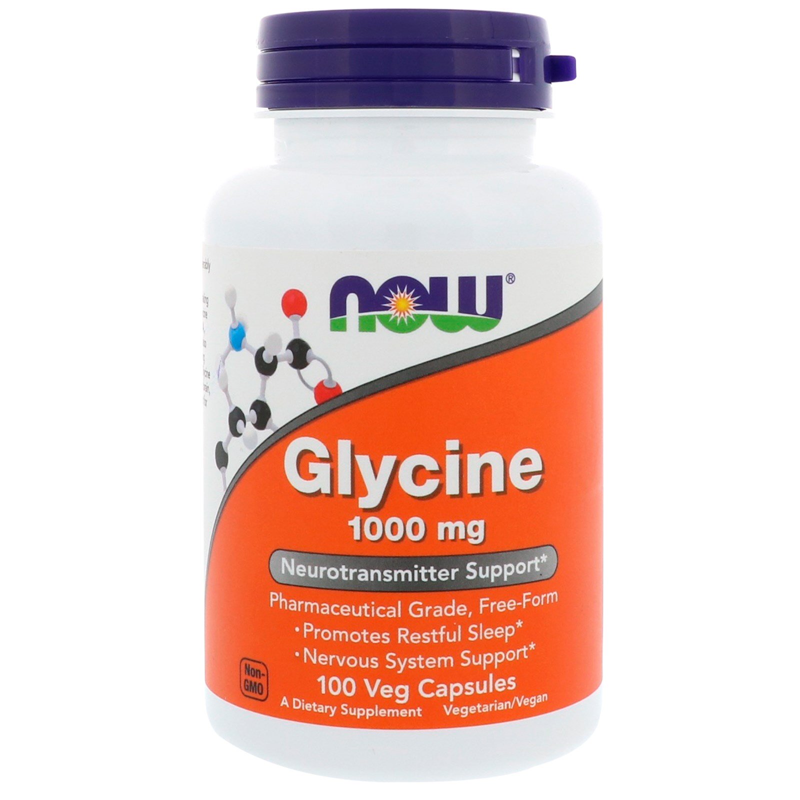 NOW Glycine, Глицин 1000 мг - 100 капсул