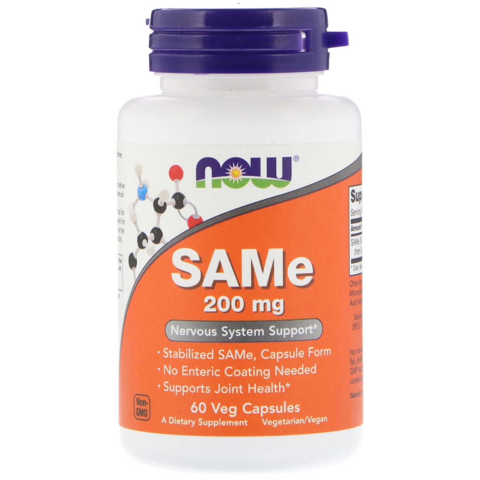 NOW SAMe, САМе S-аденозил-L-метионин 200 мг - 60 капсул