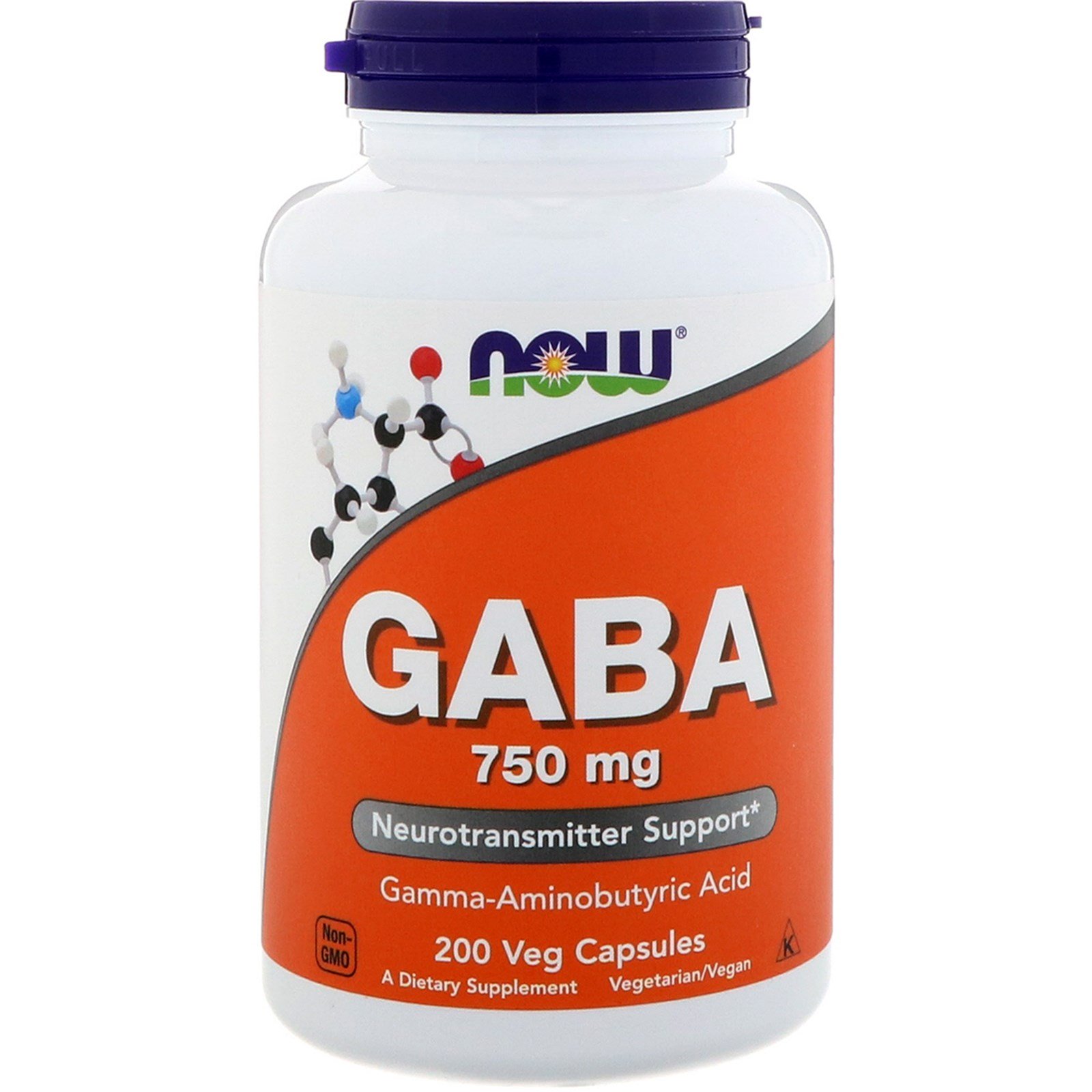 NOW GABA, ГАБА Гамма-Аминомасляная Кислота (ГАМК) 750 мг - 200 капсул