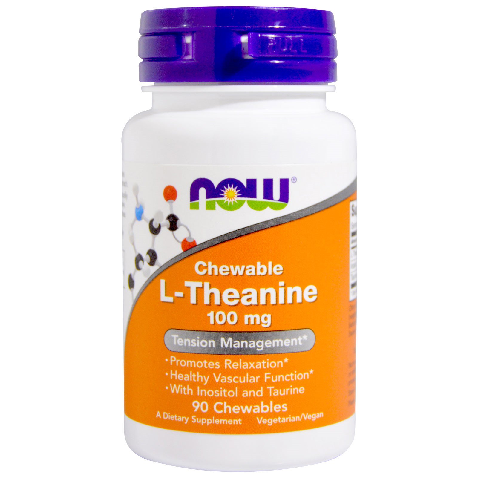 NOW L-Theanine, L-Теанин 100 мг - 90 жевательных таблеток