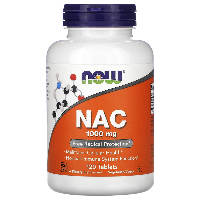 NOW NAC, N-Ацетил L-Цистеин, Антиоксидант 1000 мг - 120 таблеток
