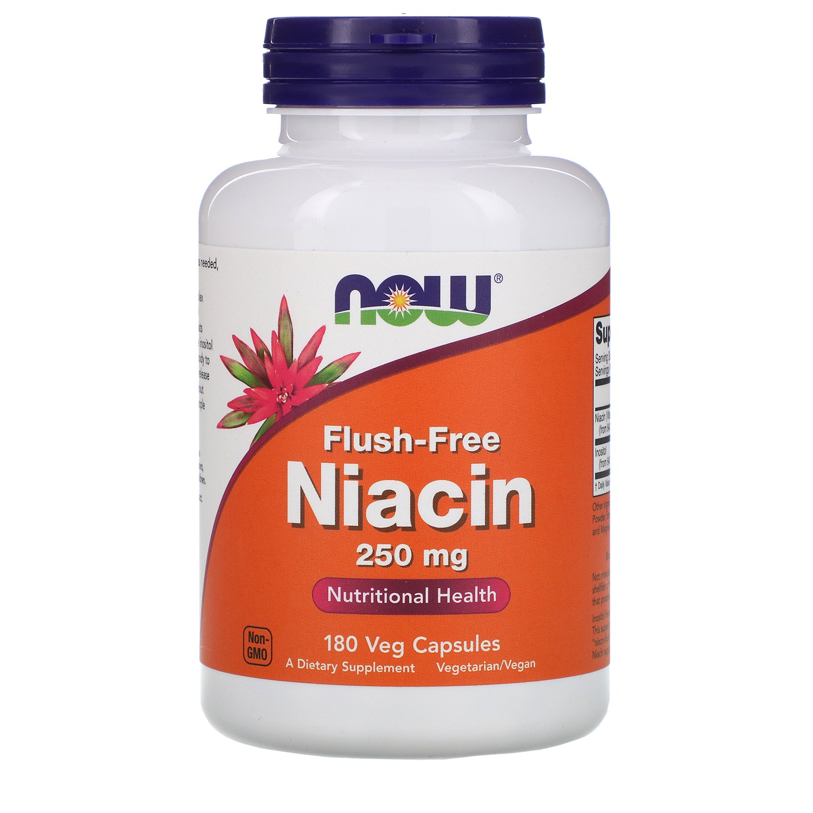 NOW Niacin B-3, Витамин Б-3, Без Покраснений, Ниацин 250 мг - 180 капсул
