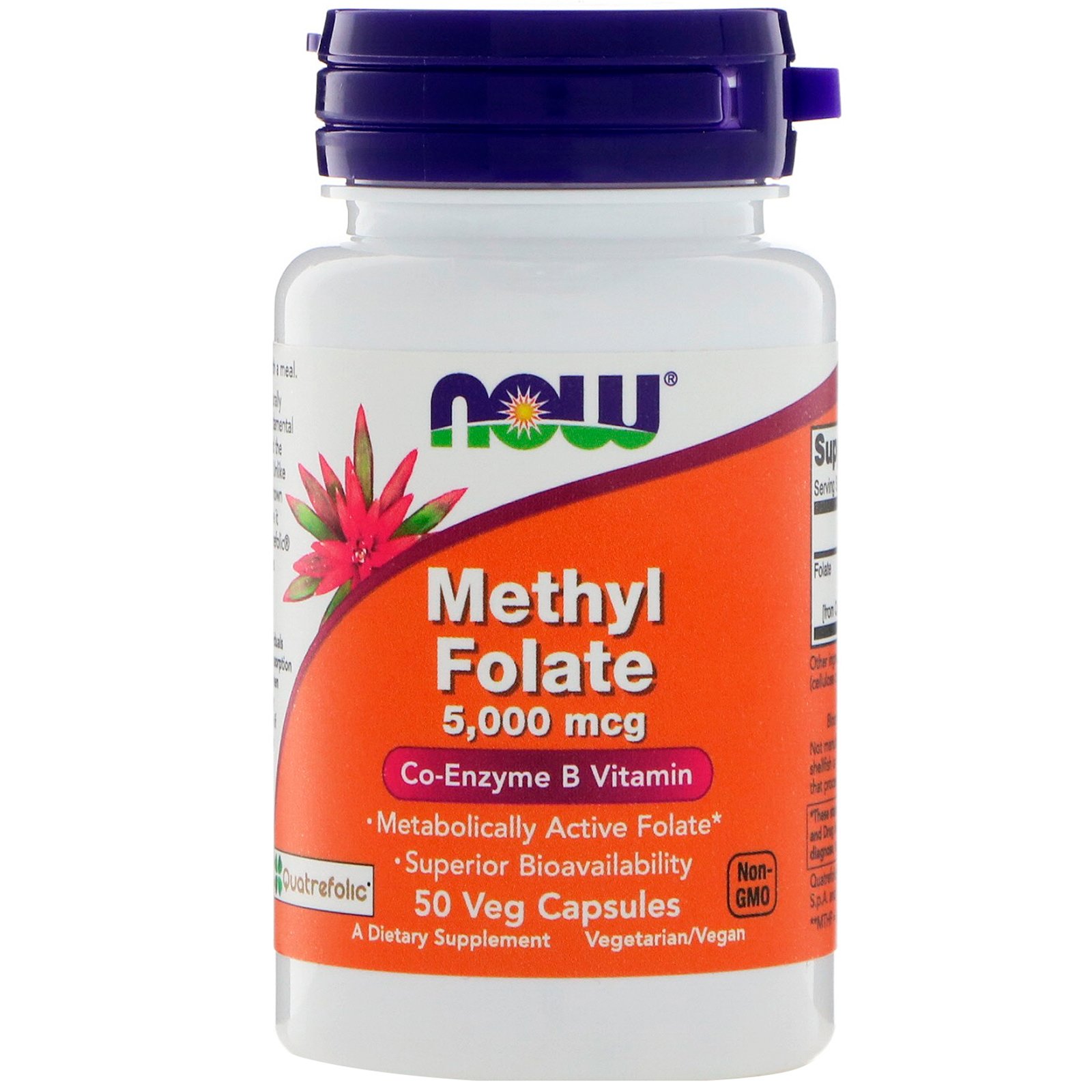 NOW Methyl Folate, Метил Фолат, Витамин Б Коэнзим 5000 мкг - 50 капсул