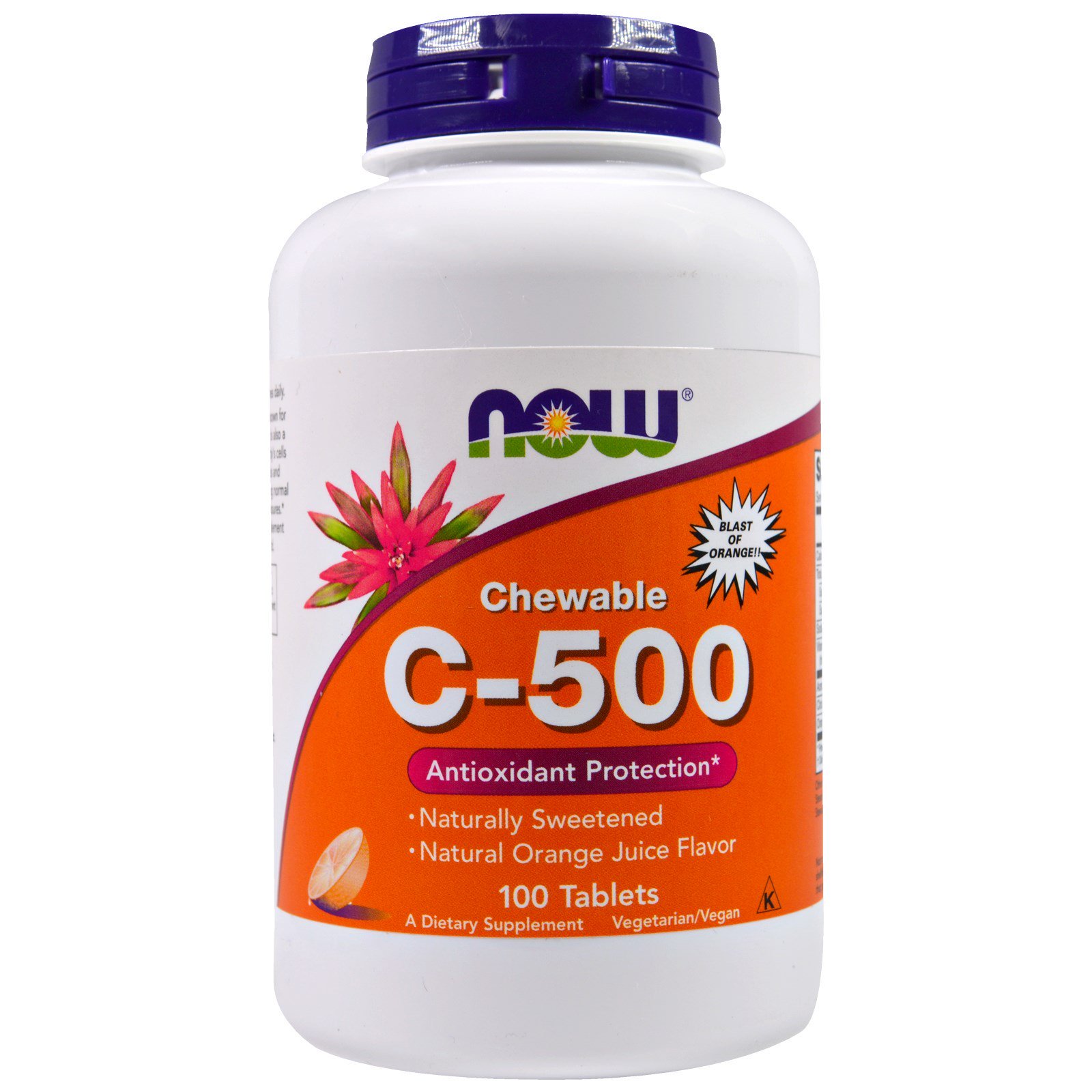NOW C-500, Витамин C 500 мг, Жевательный - 100 таблеток апельсиновый вкус