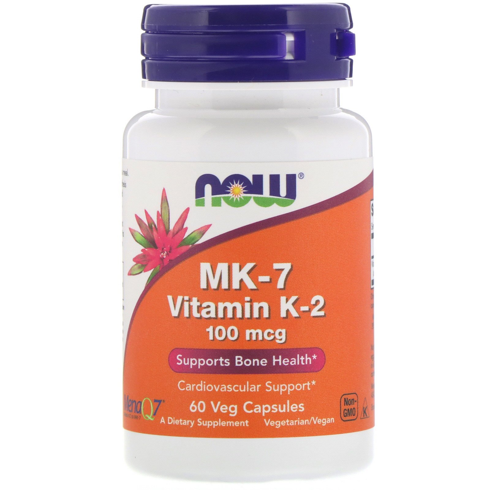 NOW K-2 MK-7, Витамин К-2 в форме МК-7 Менахинон 100 мкг - 60 капсул