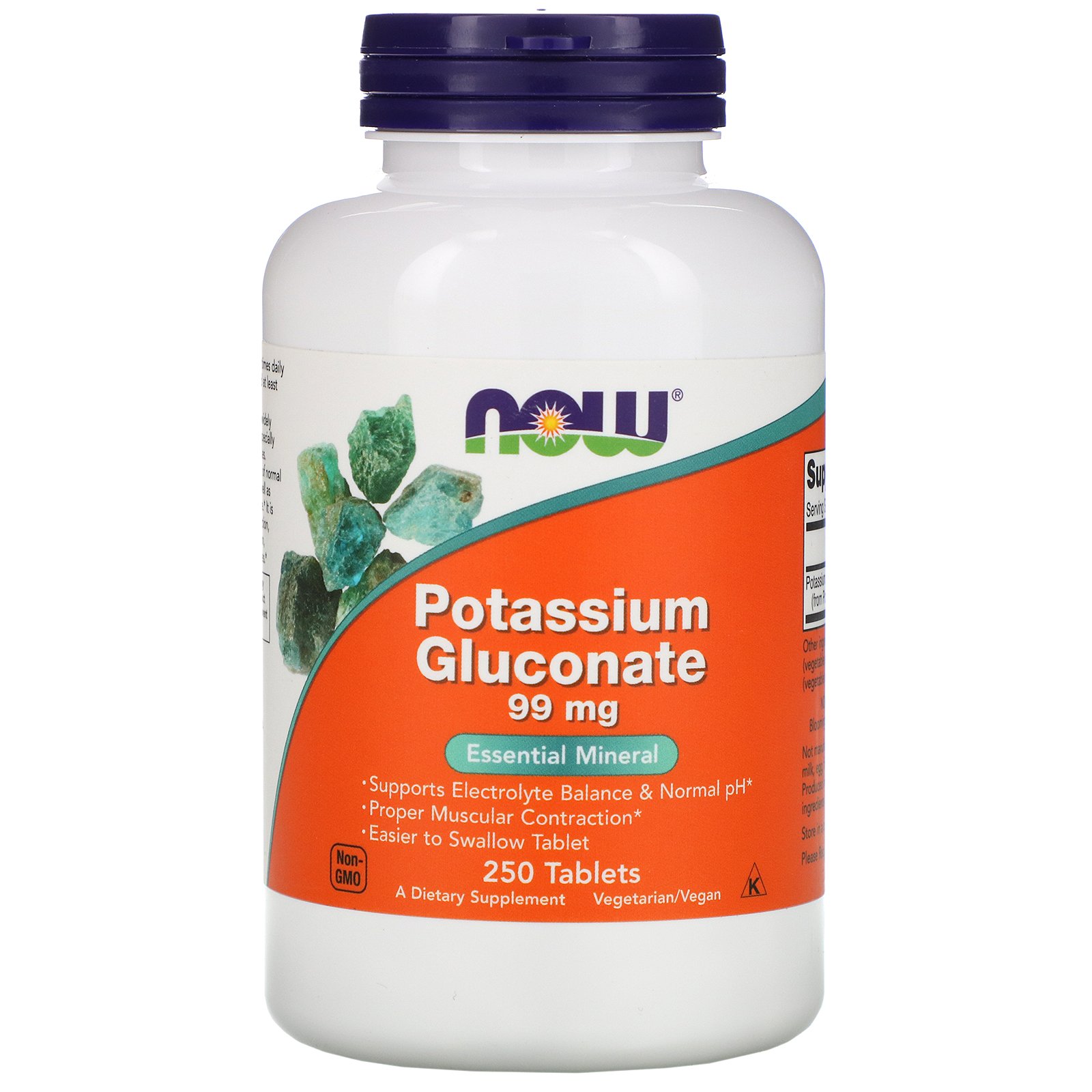 NOW Potassium Gluconate, Калий Глюконат 99 мг - 250 таблеток