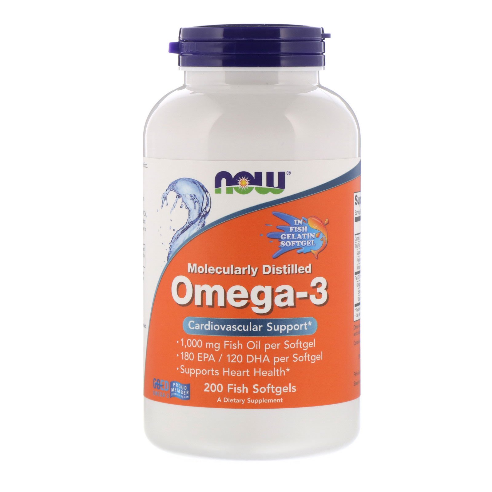 NOW Omega-3, Омега-3 180EPA/120DHA 1000 мг - 200 рыбных капсул