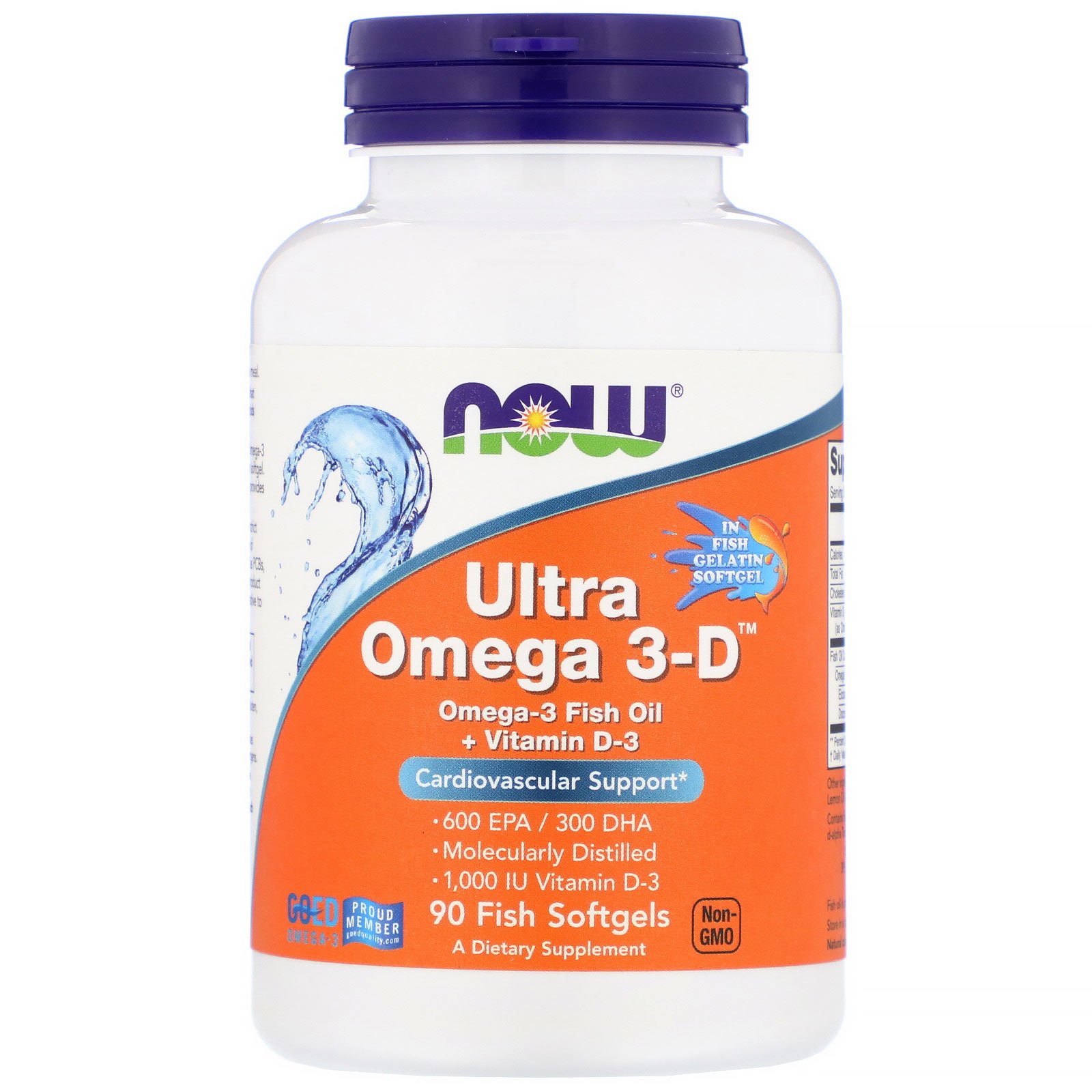 NOW Omega-3 Ultra + D3, Ультра Омега-3 600EPA/300DHA + D3 - 90 капсул