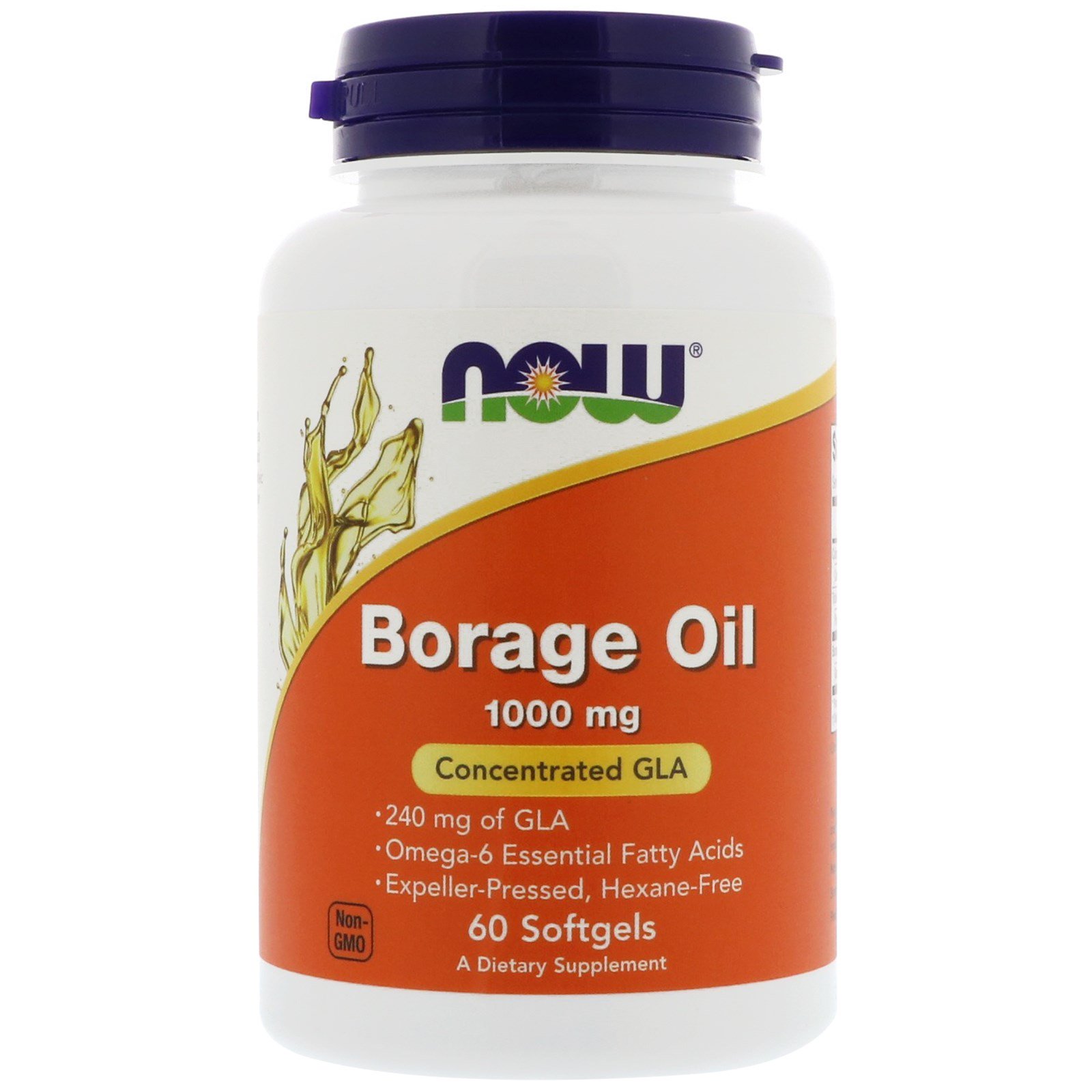 NOW Borage Oil, Масло Бурачника, Гамма-Линолевая Кислота 1000 мг - 60 капсул