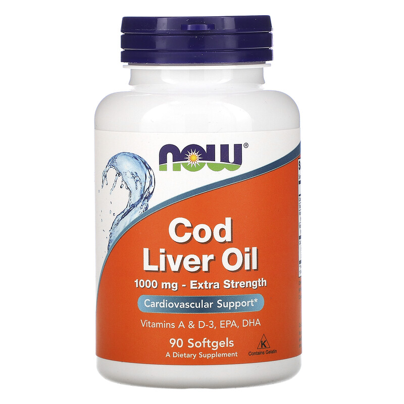 NOW Cod Liver Oil, Масло Печени Трески 1000 мг + Витамины A и D-3 - 90 капсул