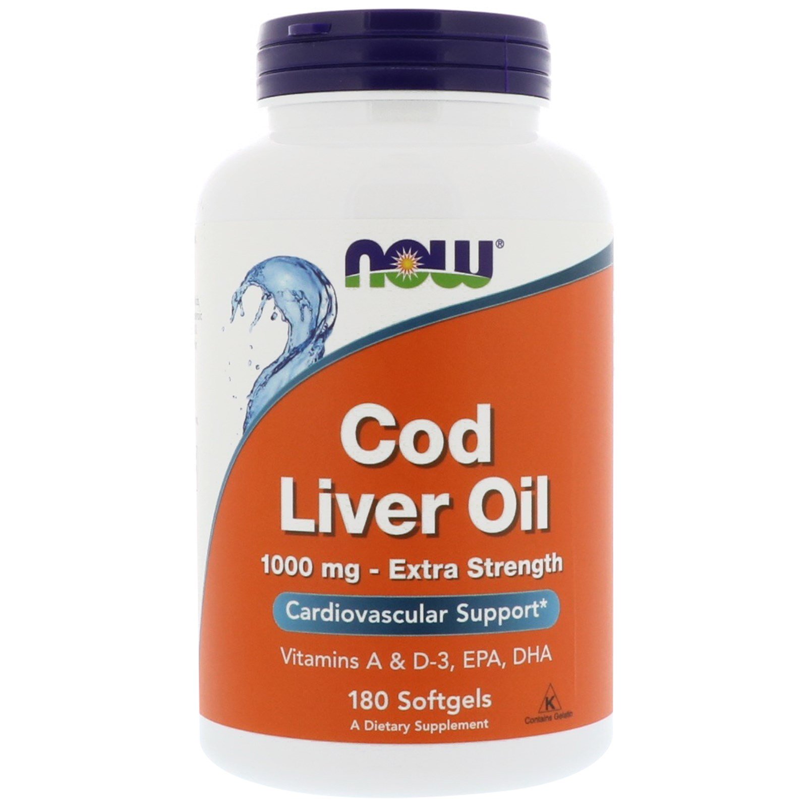 NOW Cod Liver Oil, Масло Печени Трески 1000 мг + Витамины A и D-3 - 180 капсул