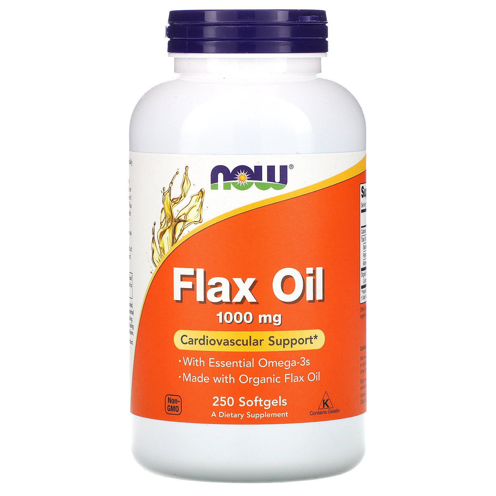 NOW Flax Seed Oil, Льняное Масло с Высоким Содержанием Лигнана 1000 мг - 250 капсул