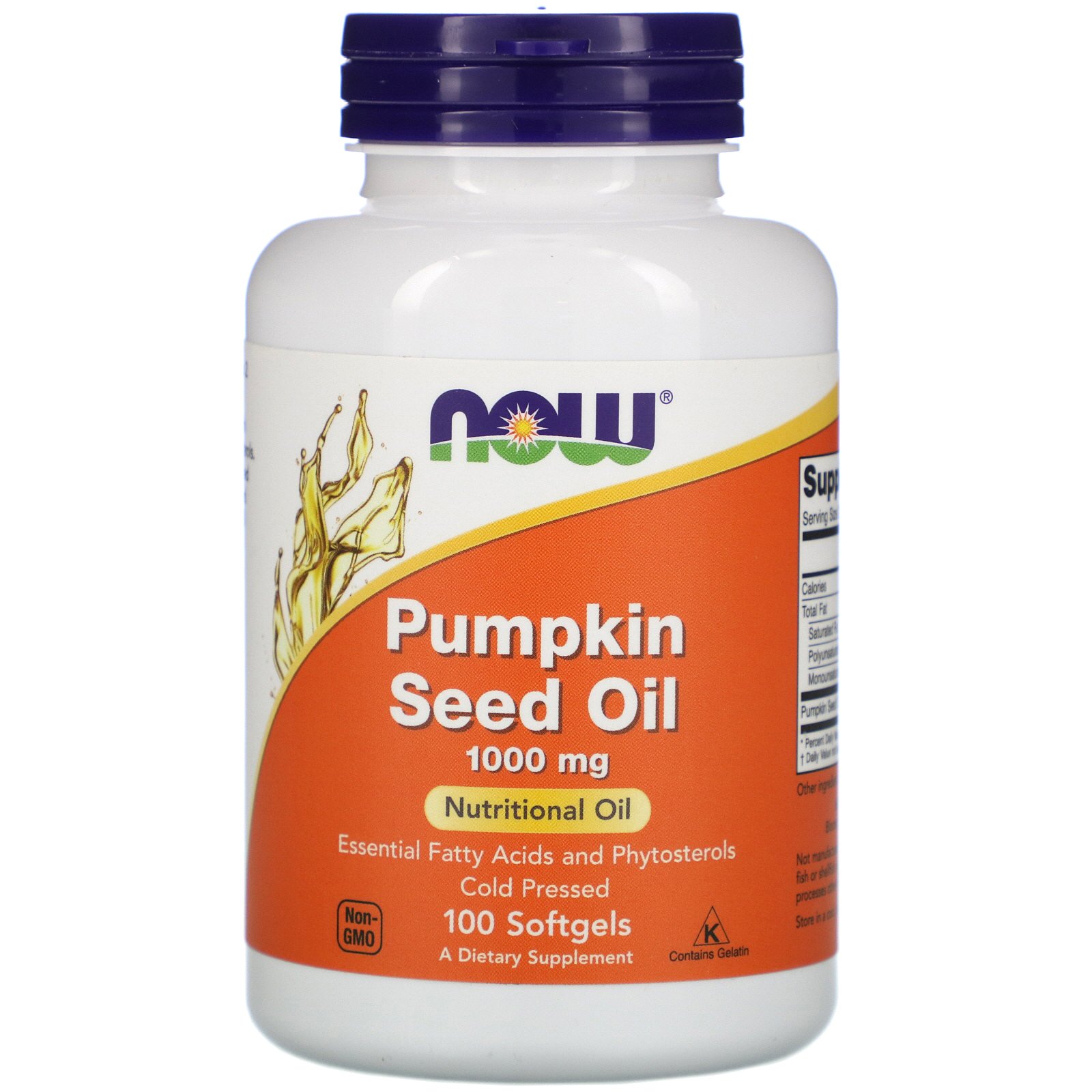NOW Pumpkin Seed Oil, Тыквенное масло 1000 мг - 100 желатиновых капсул