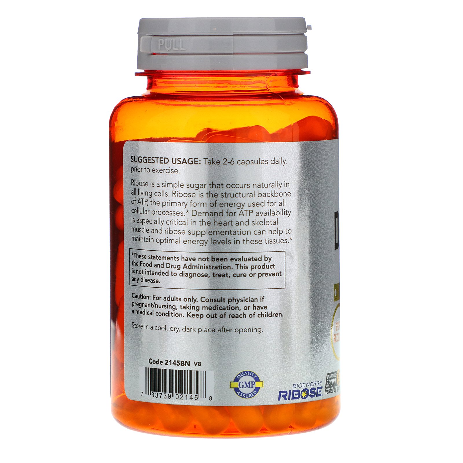 NOW D-Ribose, D-Рибоза 750 мг - 120 вегетарианских капсул